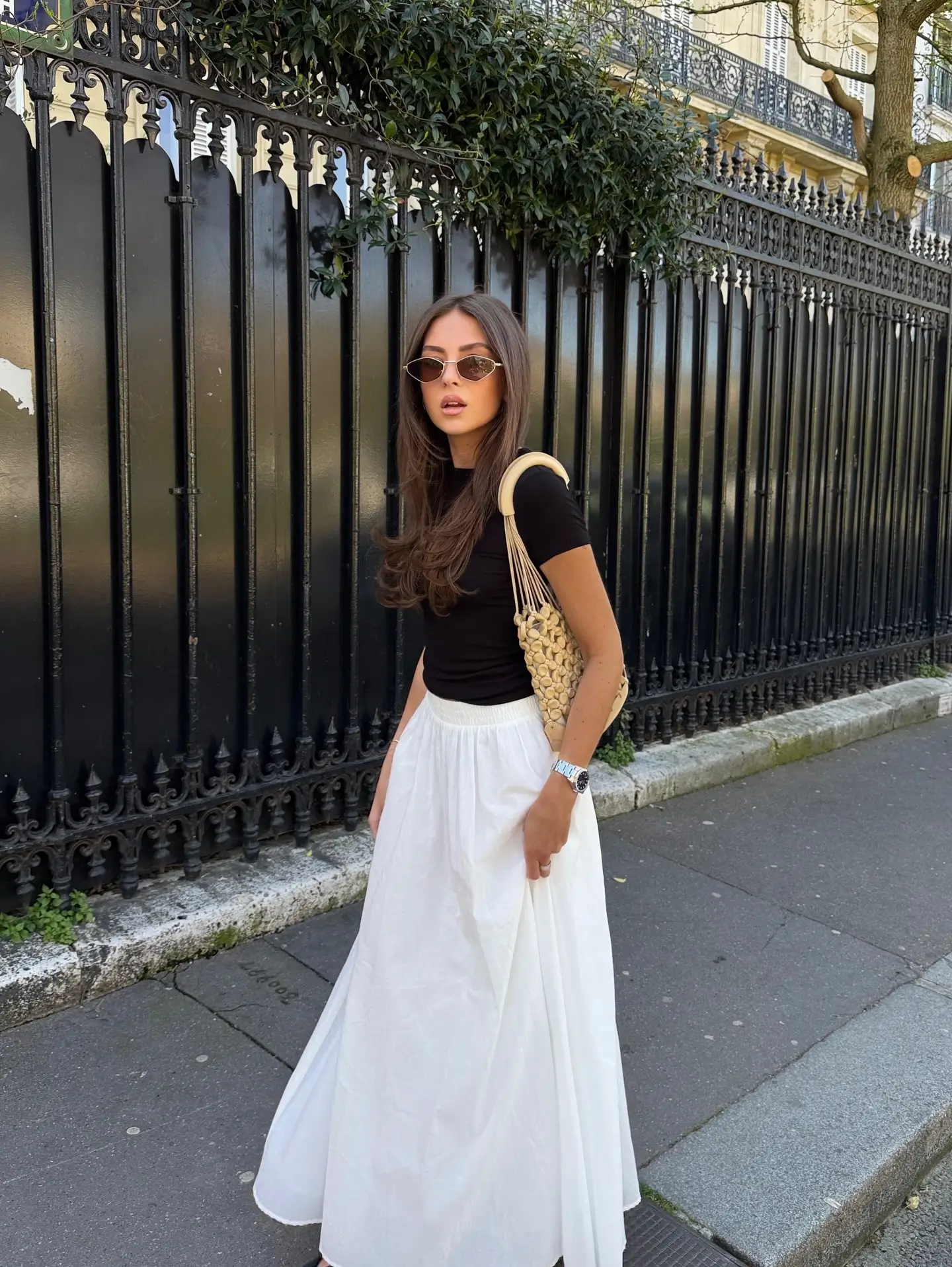 summer outfits for women 2026 Minimal Black Top And Flowing White Skirt Energy