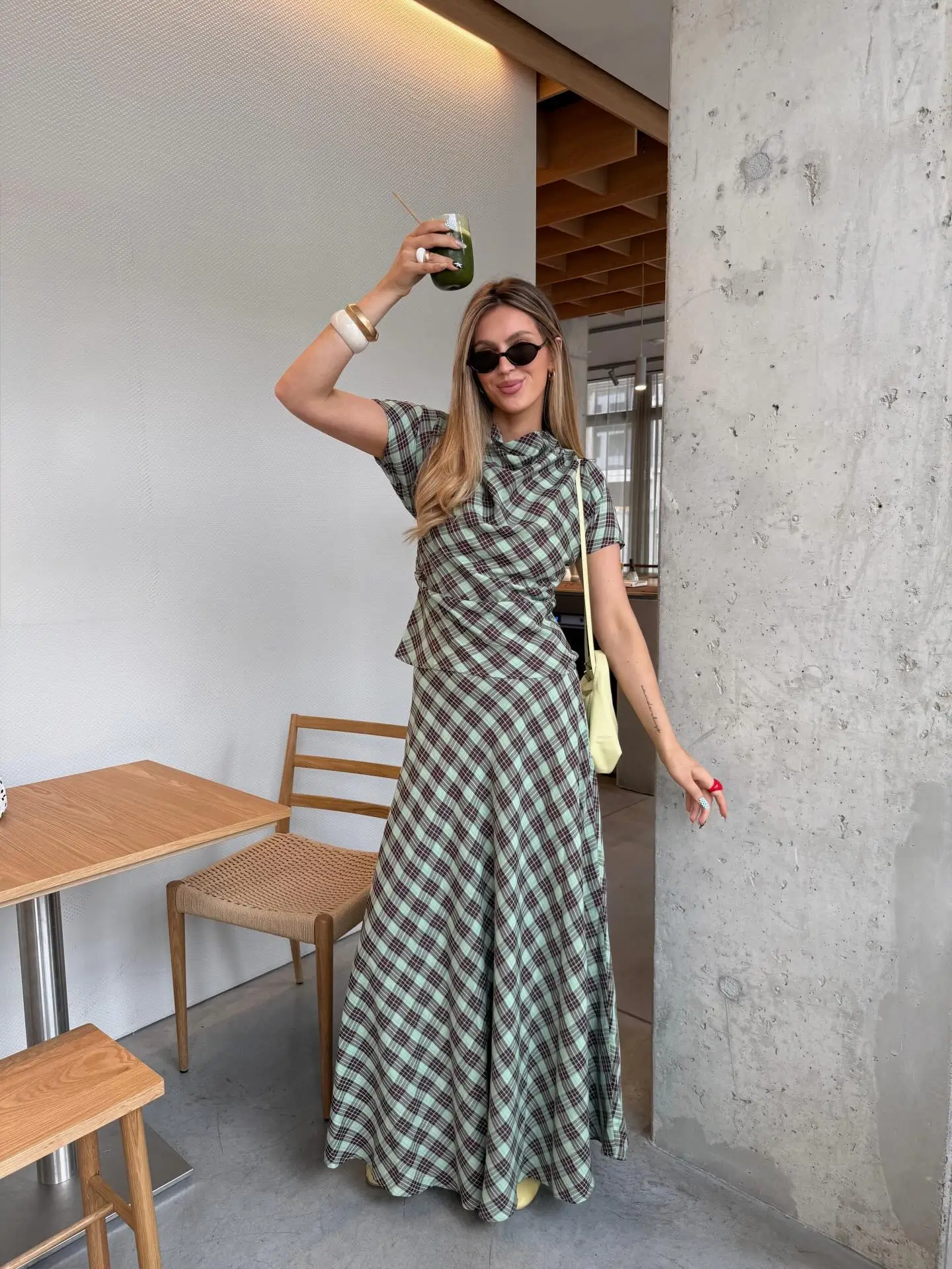 summer set outfits for women 2026 Soft Green Plaid Elegance With A Modern Twist