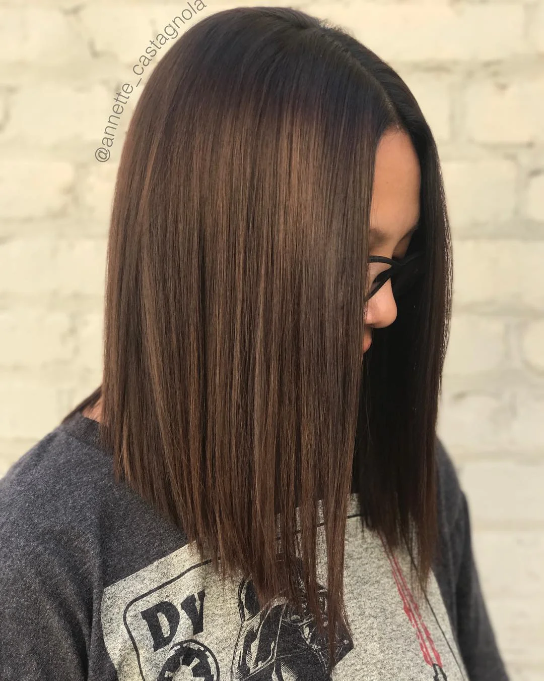 stylish summer lob haircut 2026 Classic Straight Brunette Lob With Clean Lines