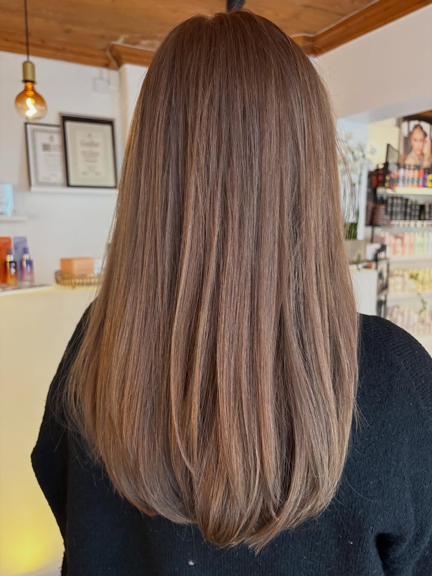 light summer hair color brunette Sleek Light Brunette Glass Finish With Subtle Summer Lift