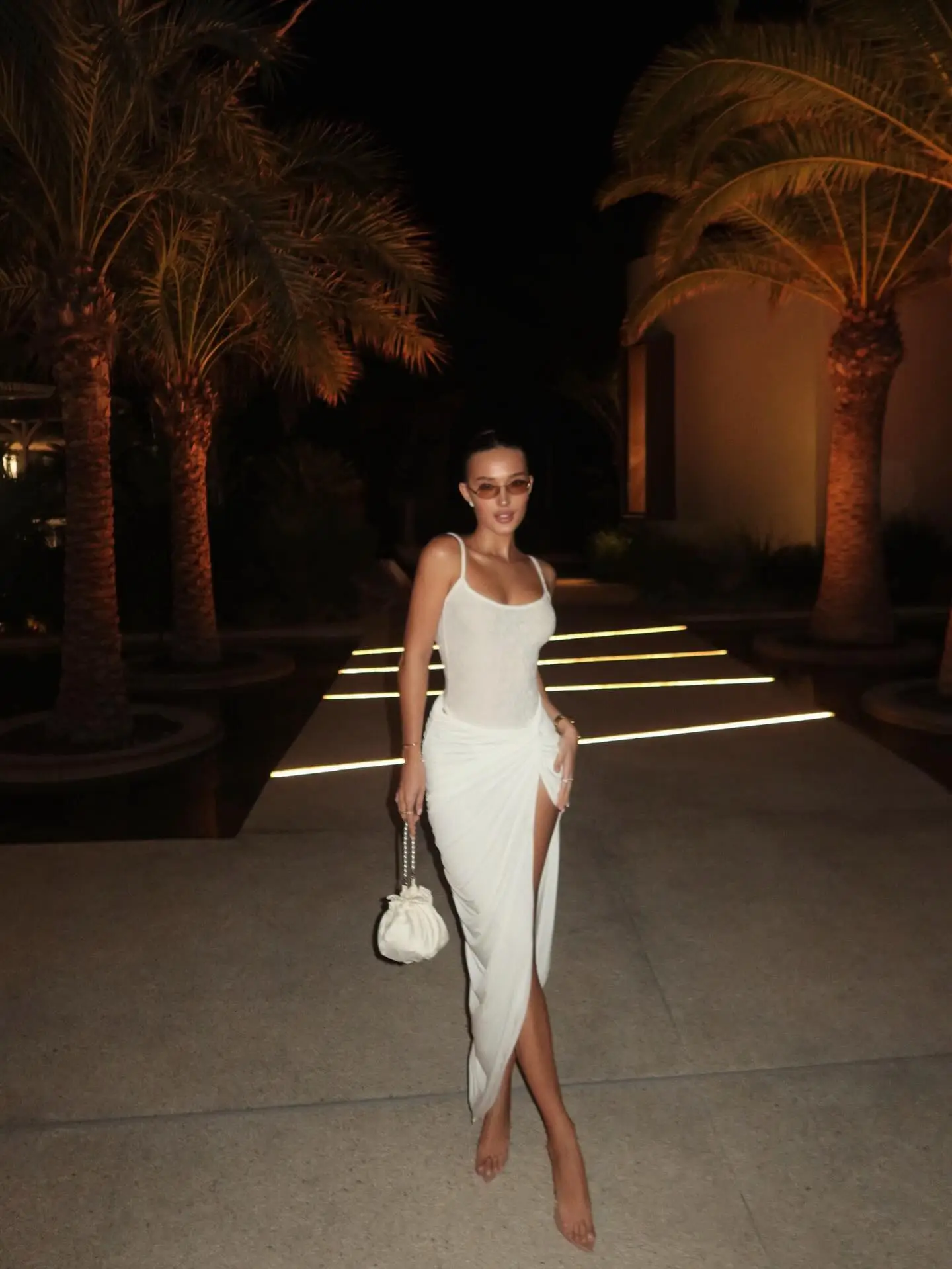summer night going out outfits 2026 White Draped Maxi Dress For Warm Tropical Evenings