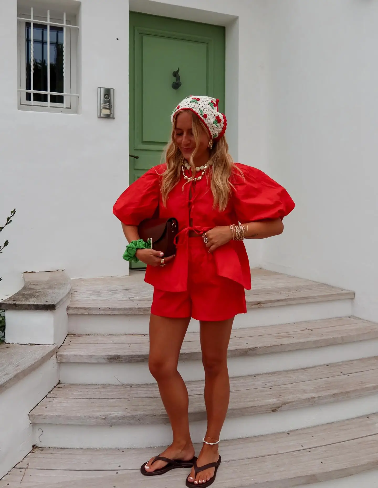 summer vacation outfits beach resort wear Bold Red Statement Set With Playful Resort Details