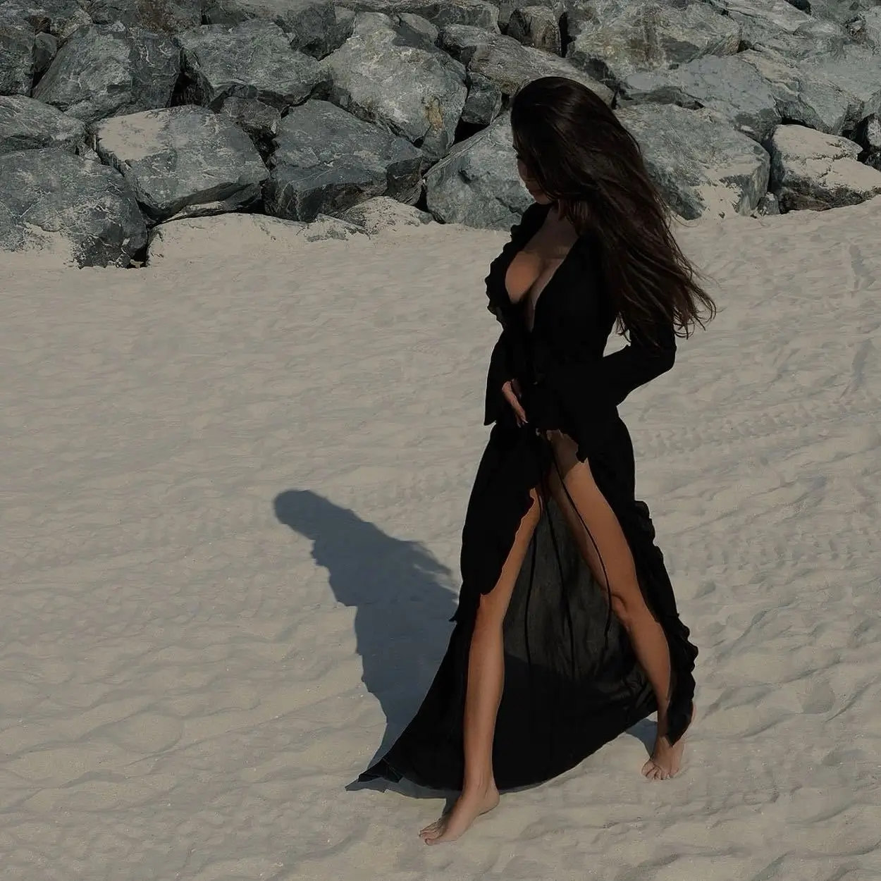 Summer Beach Outfit For Women 2026 Bold Black Beach Dress for Evening Coastal Drama