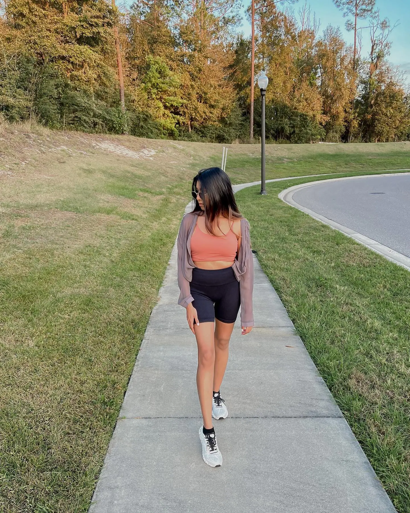 biker shorts outfits summer 2026 Warm Sunset Tones With Lightweight Layering