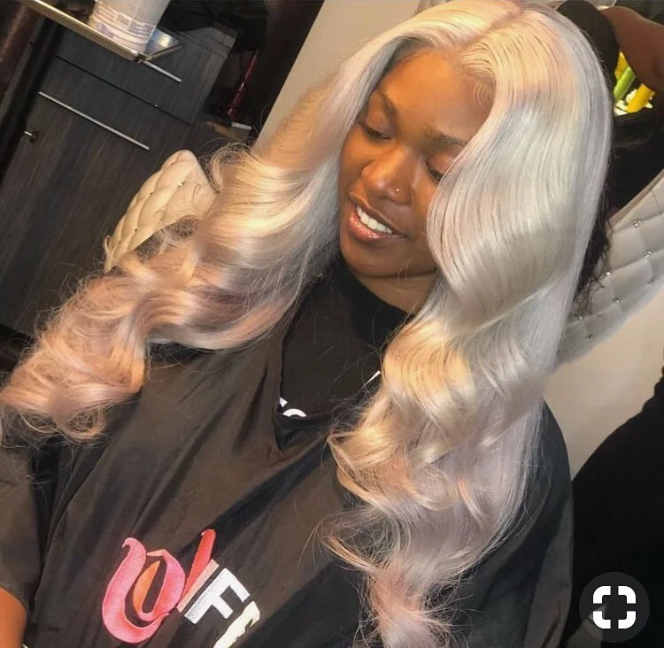 summer hair color for dark skin tone Soft Platinum Blonde Waves With Glossy Finish