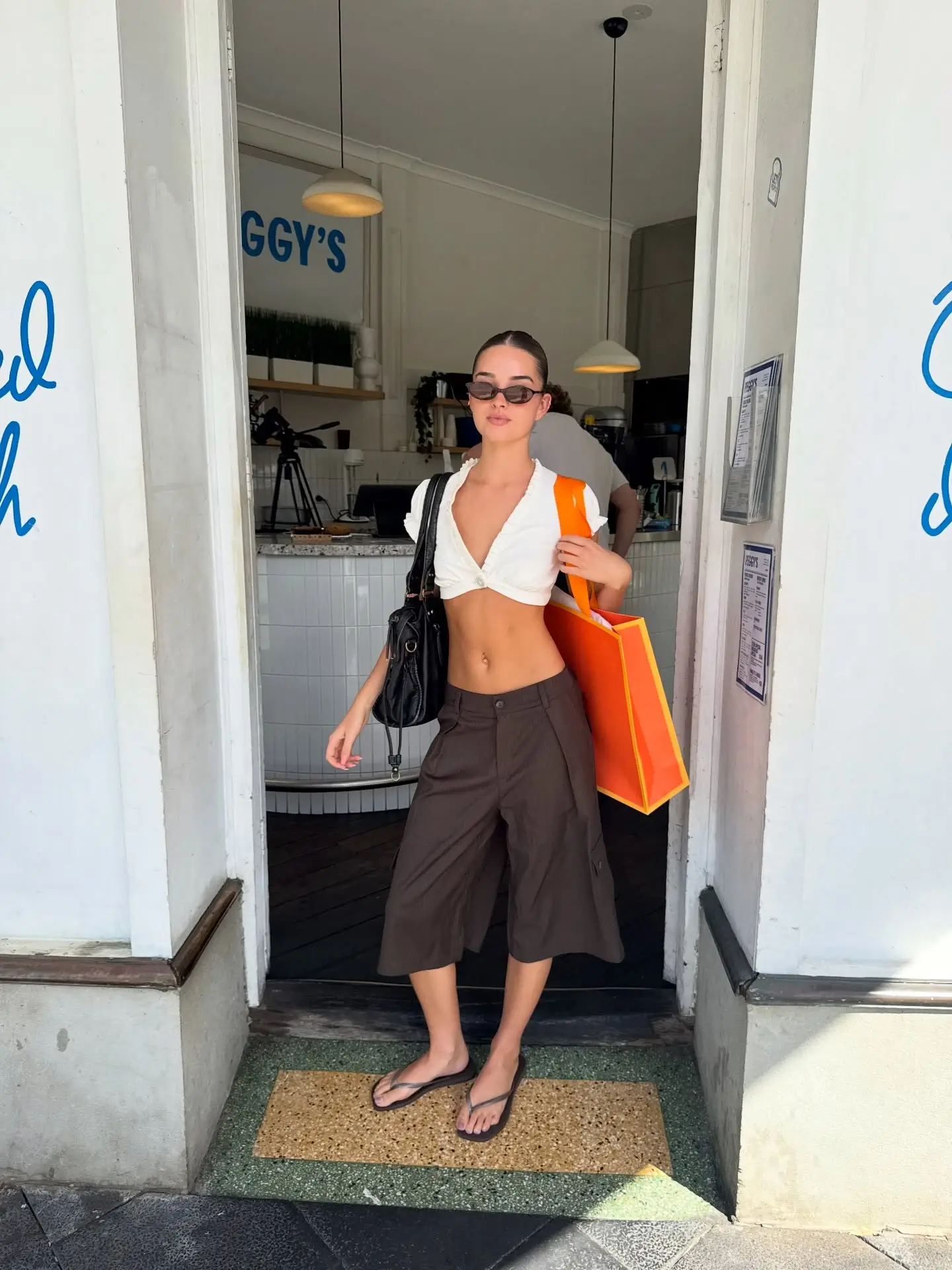 summer crop top outfits for women 2026 City Coffee Run With Cropped Shirt And Tailored Culottes