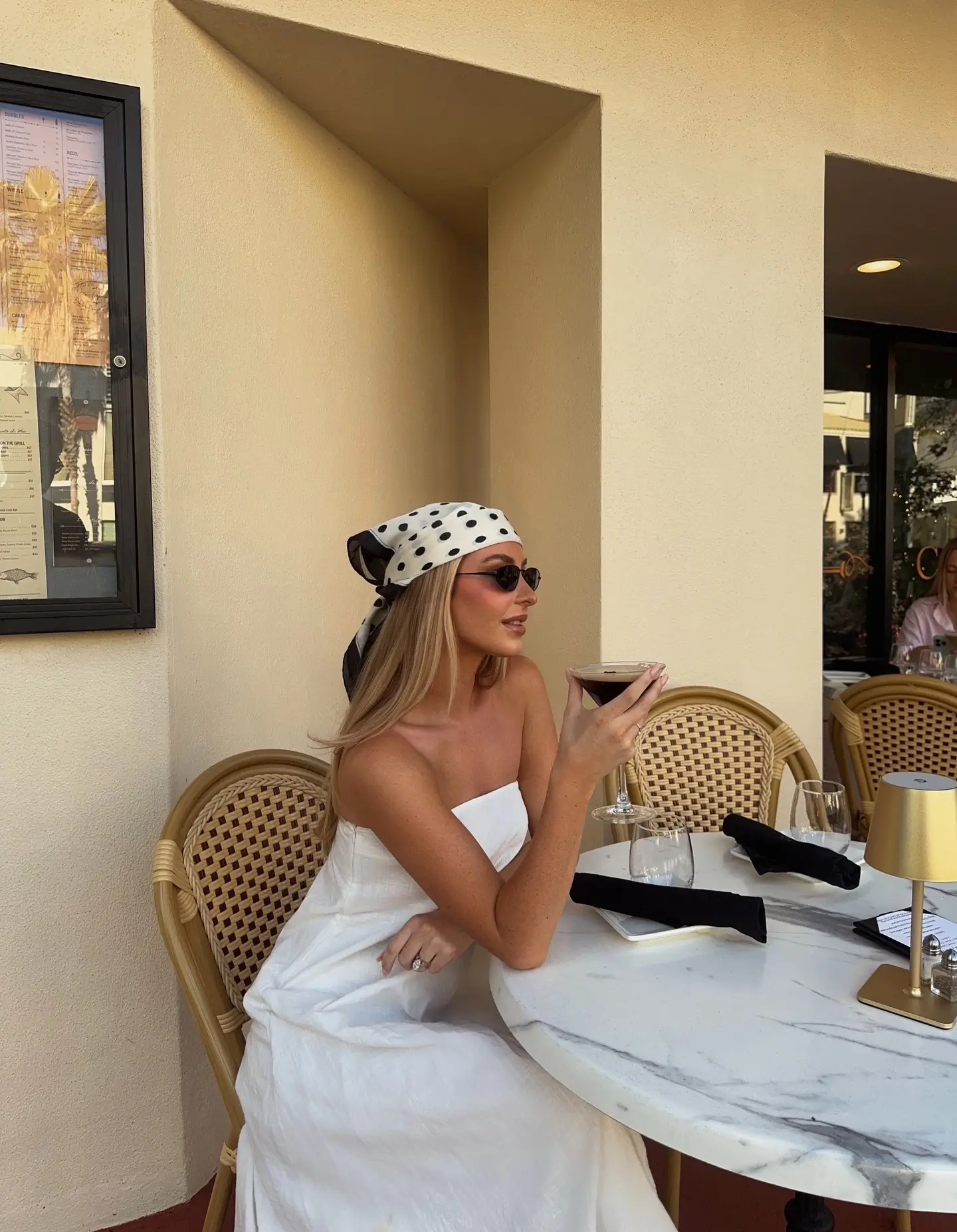 summer old money outfit for women 2026 Strapless White Dress And Parisian Café Ease