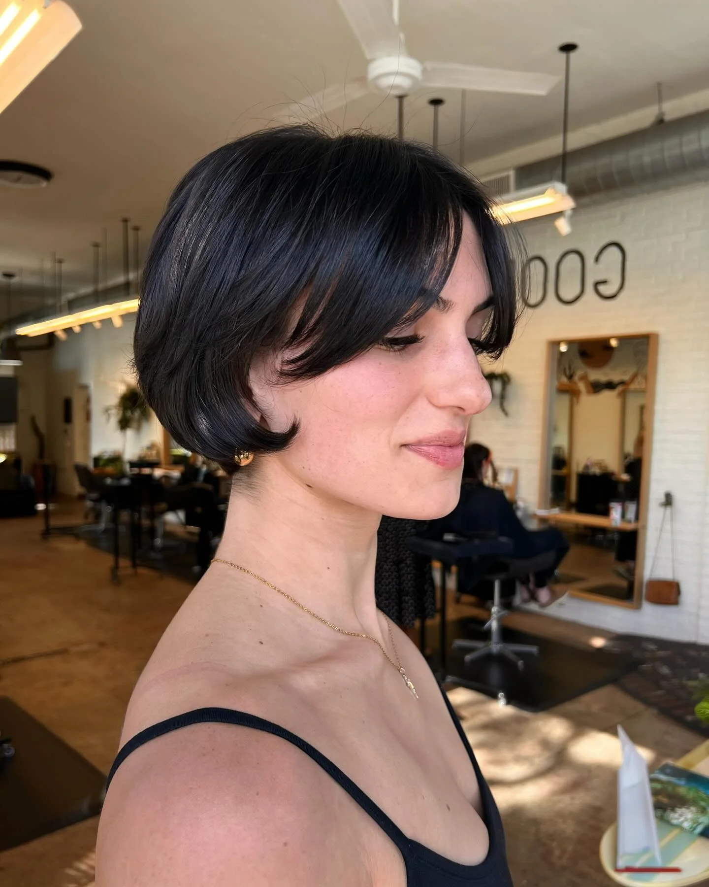 cropped summer bixie haircut 2026 Glossy Sculpted Bixie With Curtain Bangs