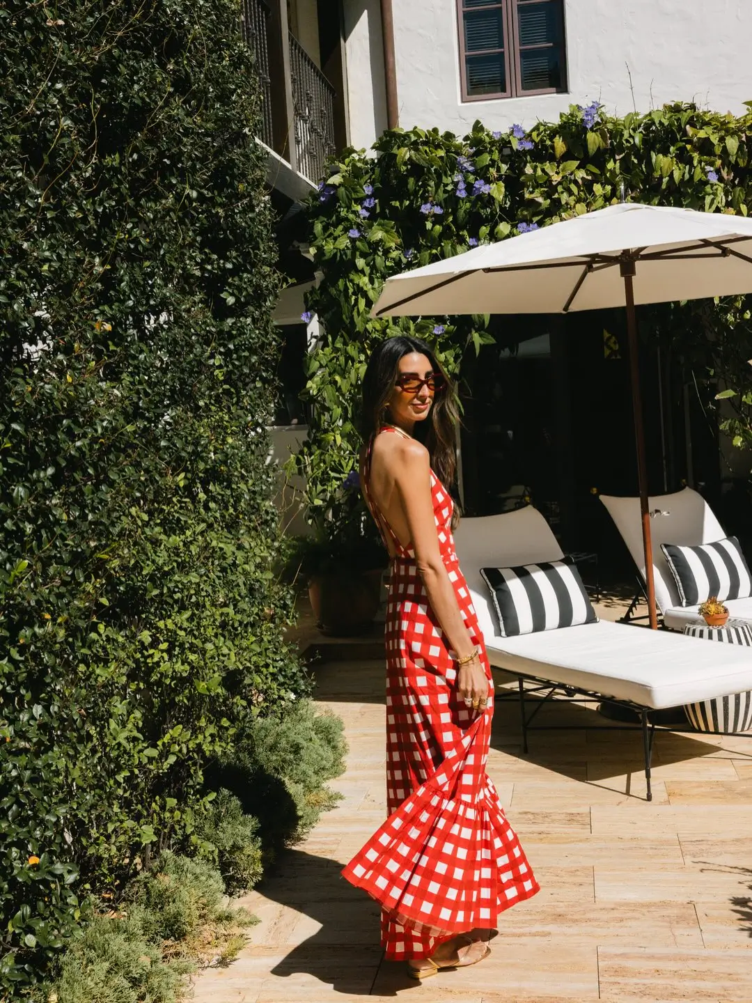 summer pool party outfits for women 2026 Red Gingham Maxi Dress With Vintage Summer Mood