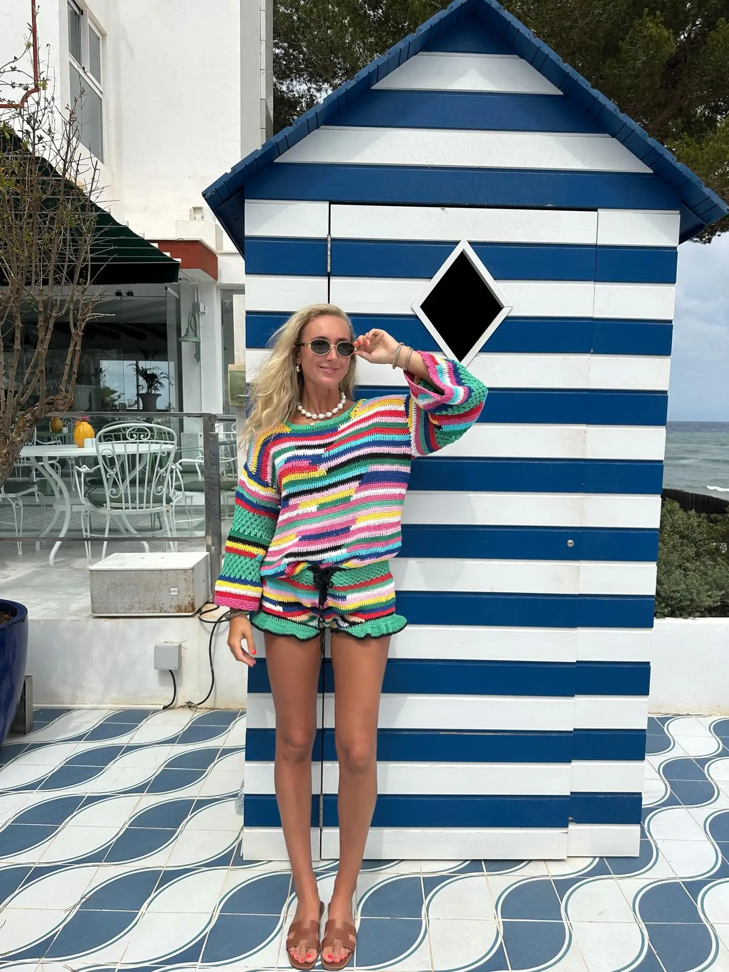 summer vacation outfits beach resort wear Colorful Knit Set Bringing Playful Resort Comfort