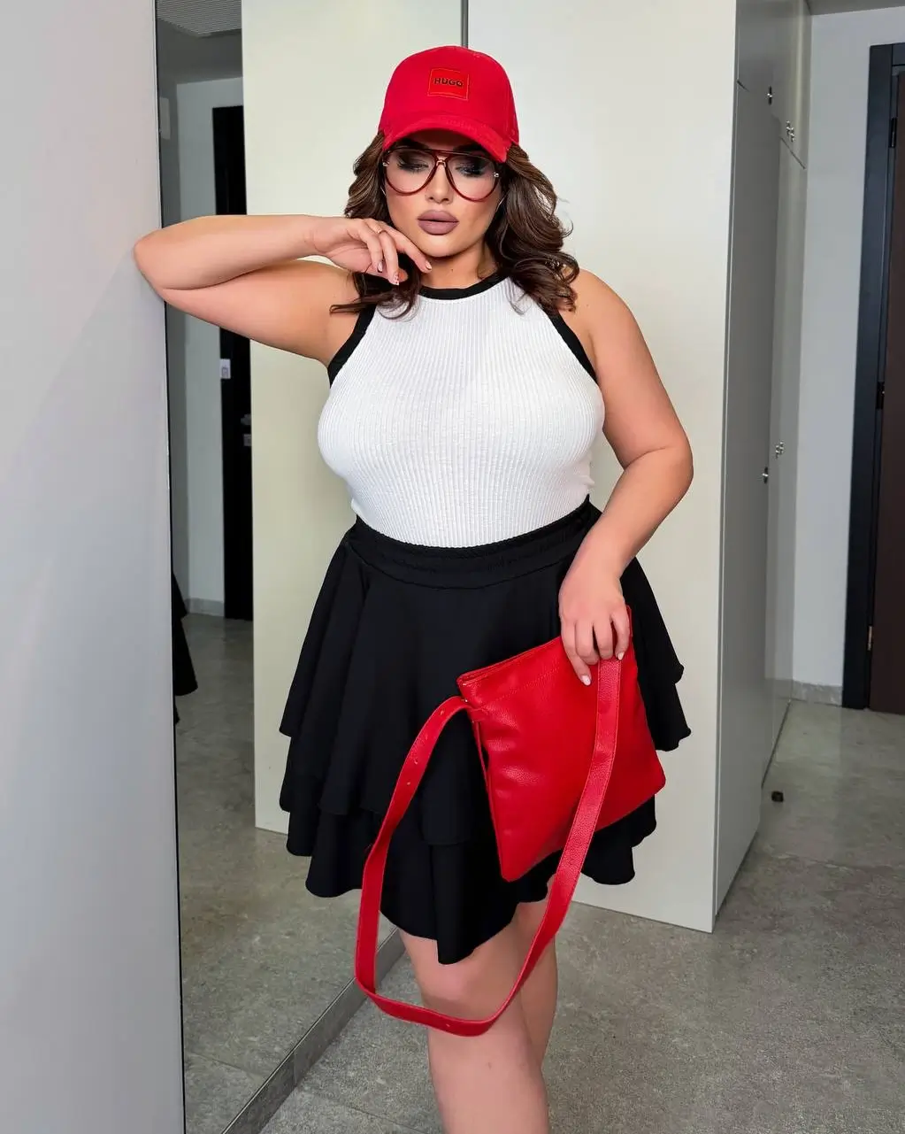 plus size summer outfits for women 2026 Playful Black and White Look with a Bold Red Accent