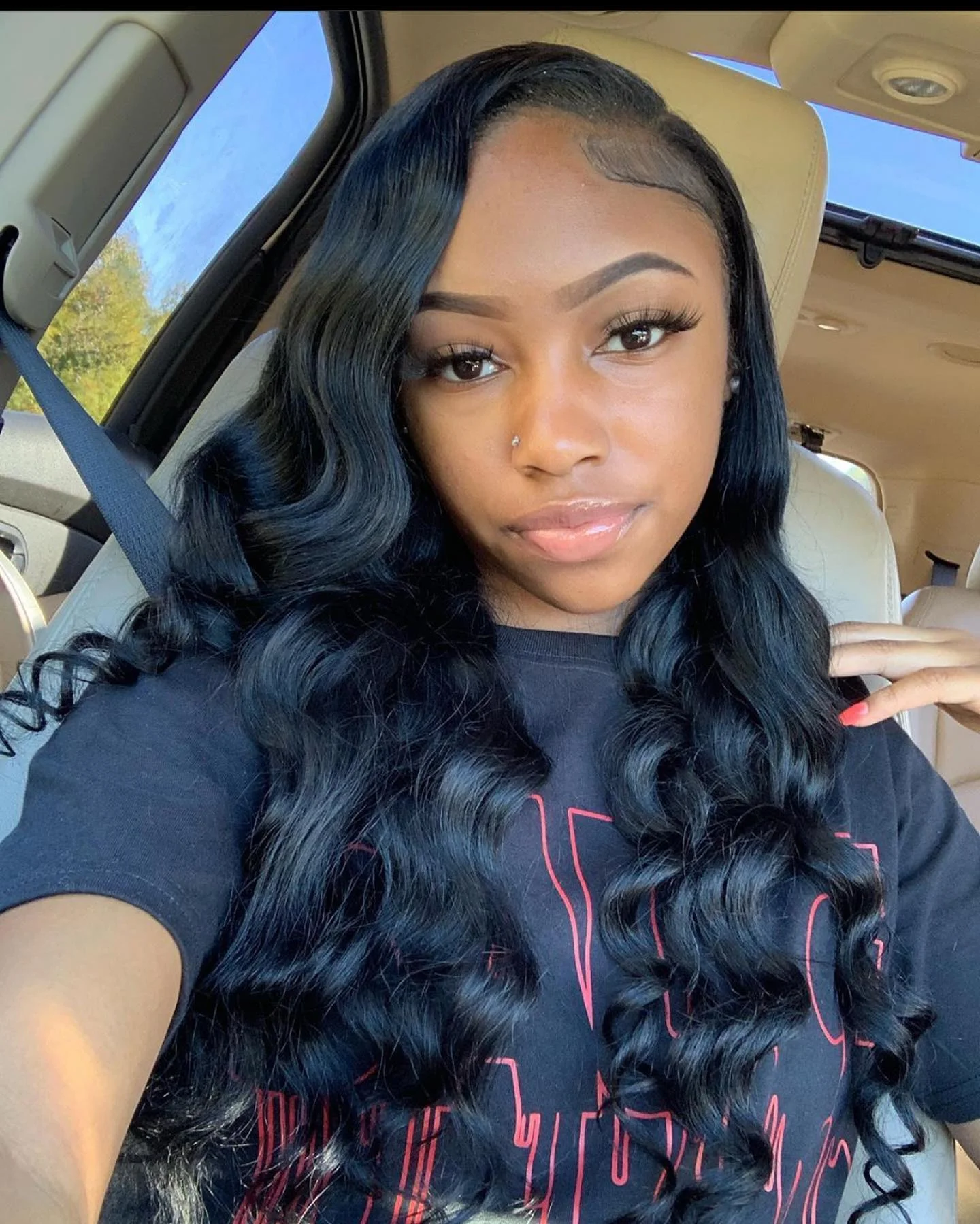 summer hair color for dark skin tone Jet Black Glossy Waves With Soft Body