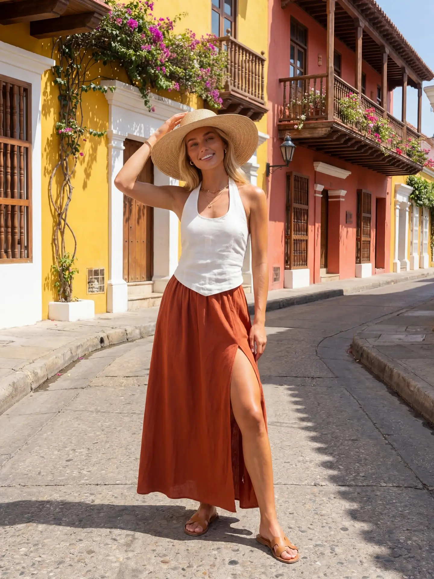 hot summer outfits 2026 Terracotta Skirt And Linen Top - Sunlit Summer Simplicity