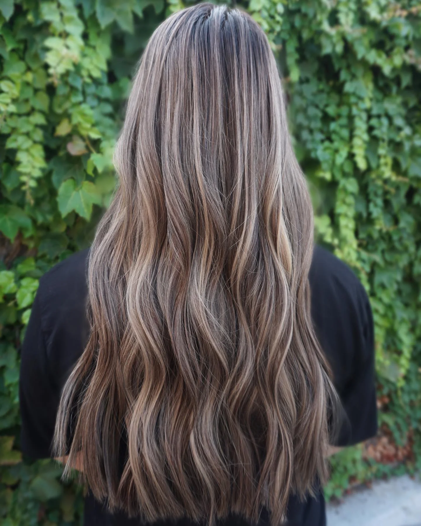 modern summer ash brown hair color 2026 Long Ash Brown Layers With Subtle Blonde Threads