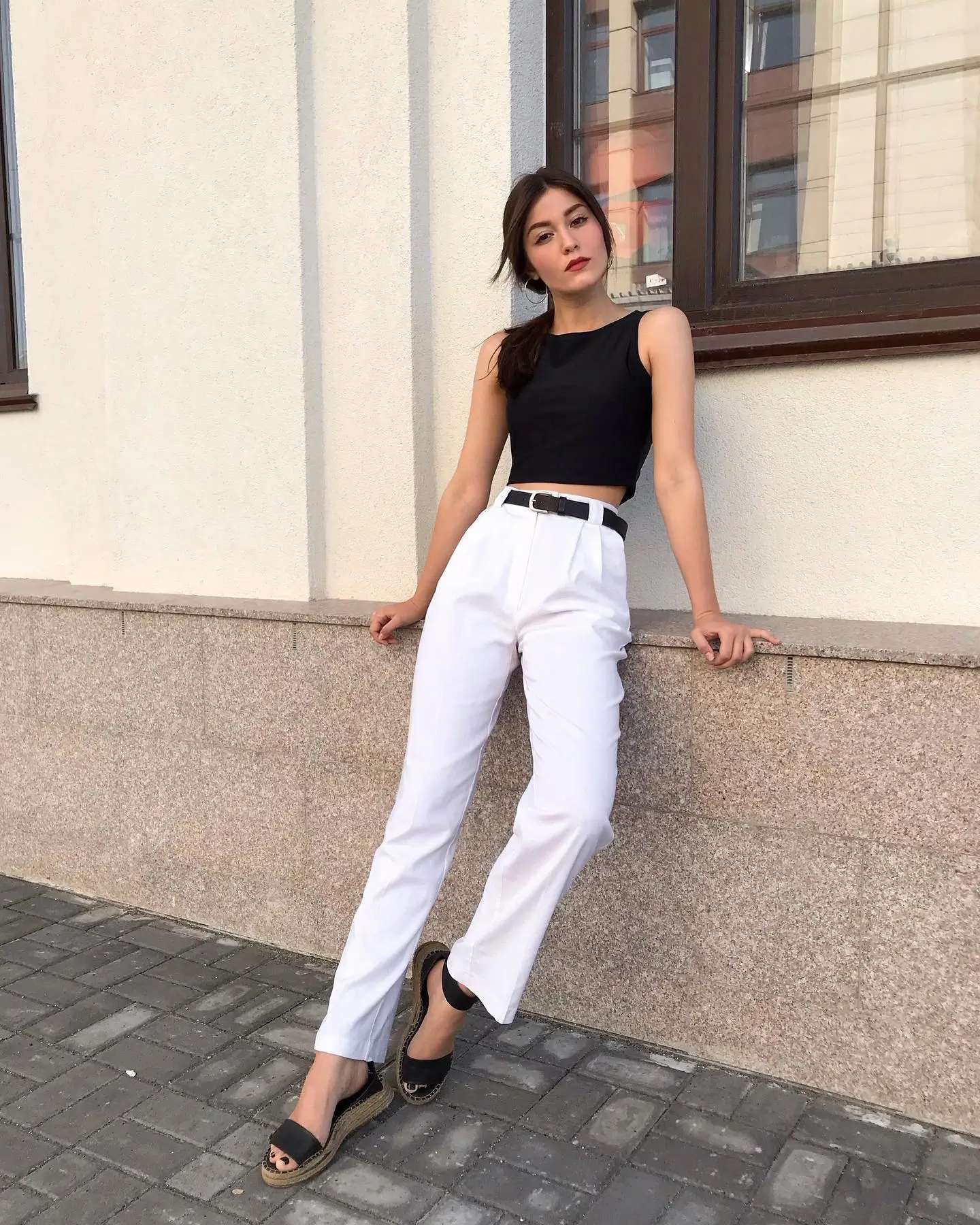 summer crop top outfits for women 2026 Black Crop Top With White Tailored Pants - Clean Contrast Confidence