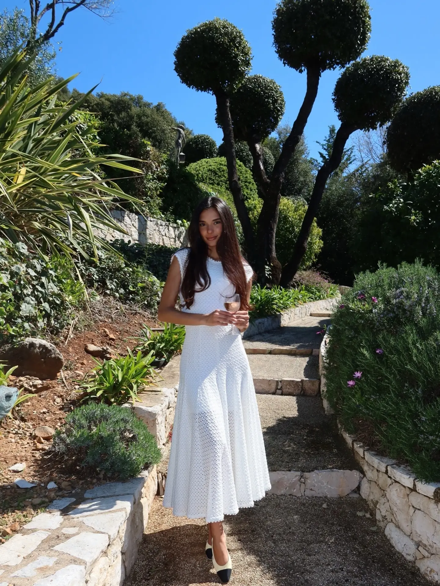 summer old money outfit for women 2026 Romantic Garden Elegance In Textured White Dress