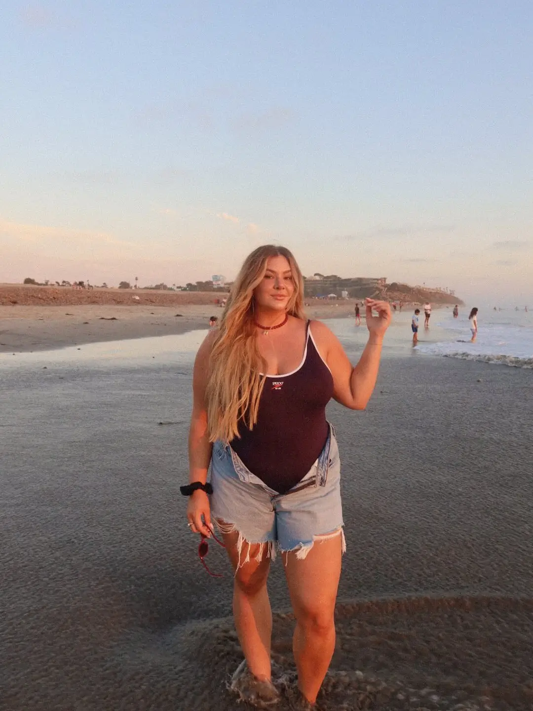 plus size summer outfits for women 2026 Beach Ready Bodysuit and Denim Shorts