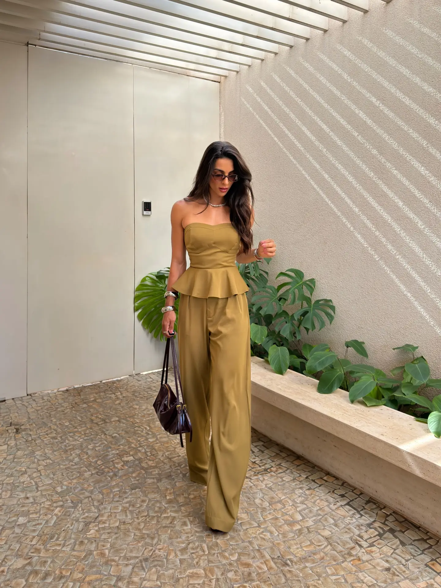 summer set outfits for women 2026 Golden Olive Structured Set With Sculpted Femininity