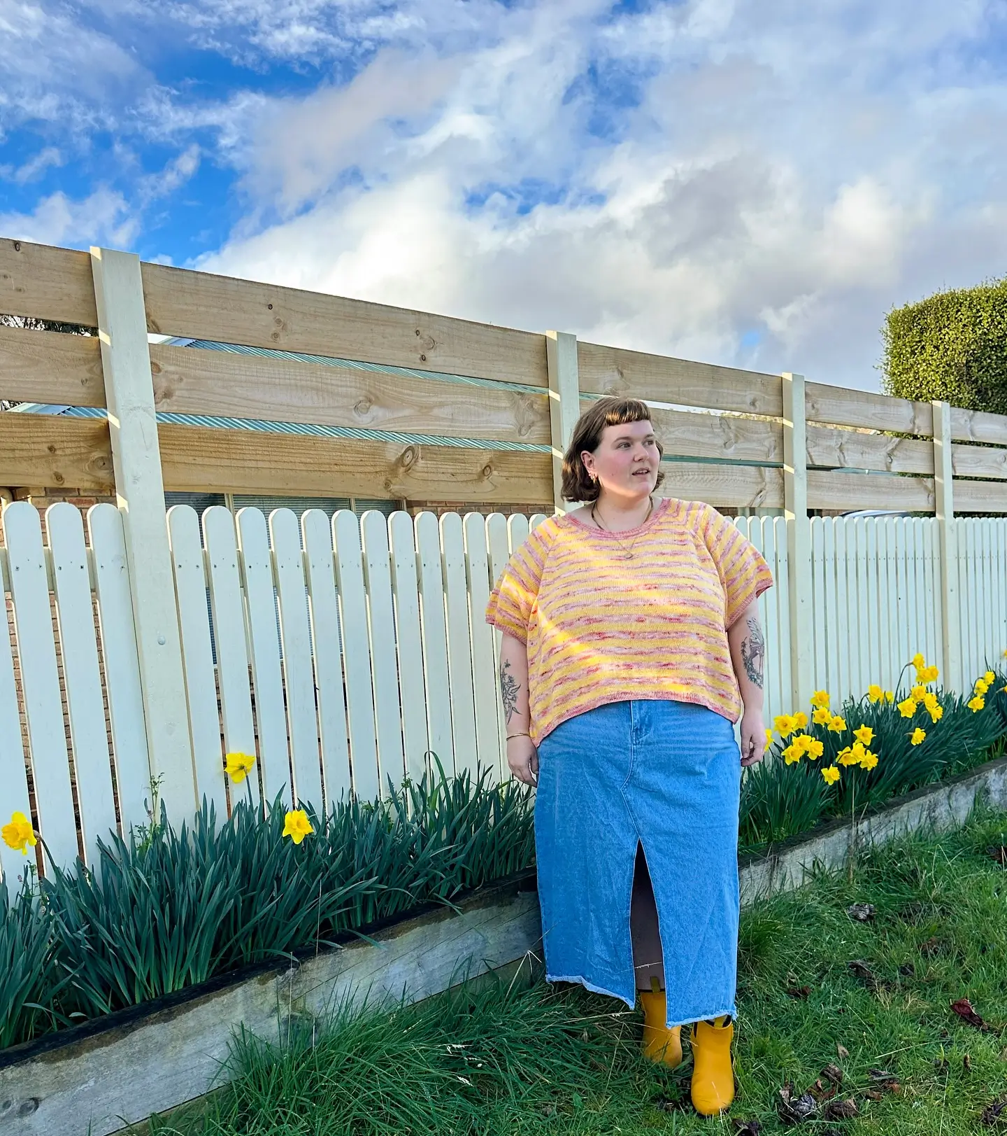 plus size summer outfits for women 2026 Playful Knit Top and Denim Skirt