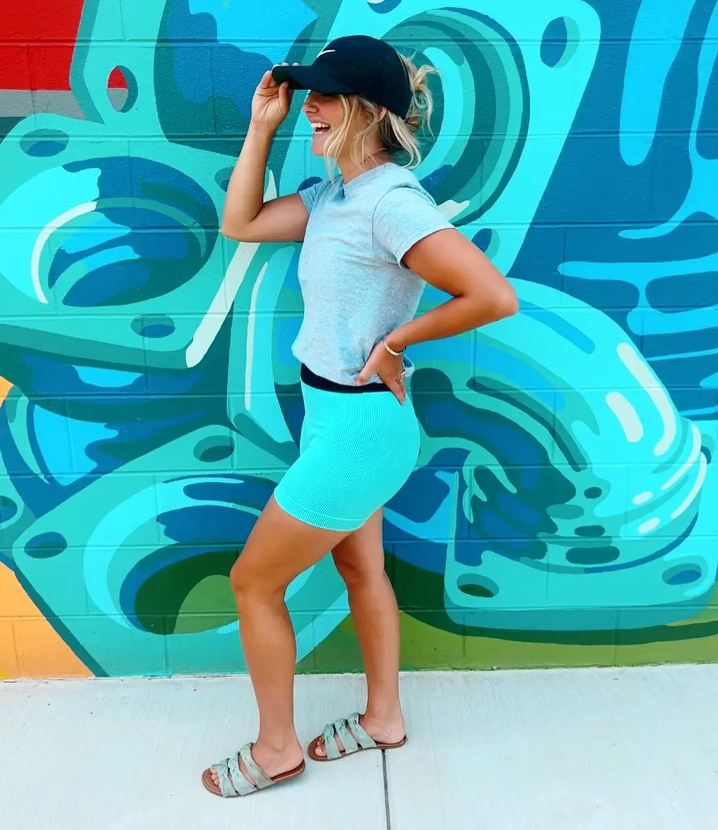 biker shorts outfits summer 2026 Bright Blue And Sporty Minimalism