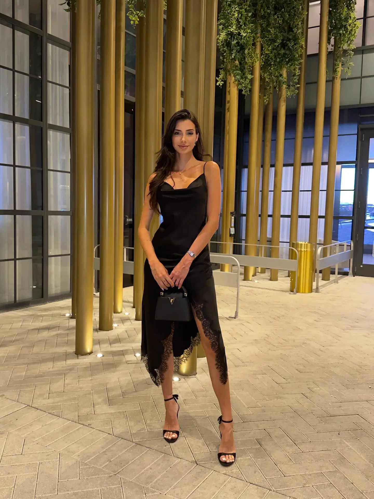 summer night going out outfits 2026 Black Satin Slip With Lace Trim For Minimal Chic Evenings