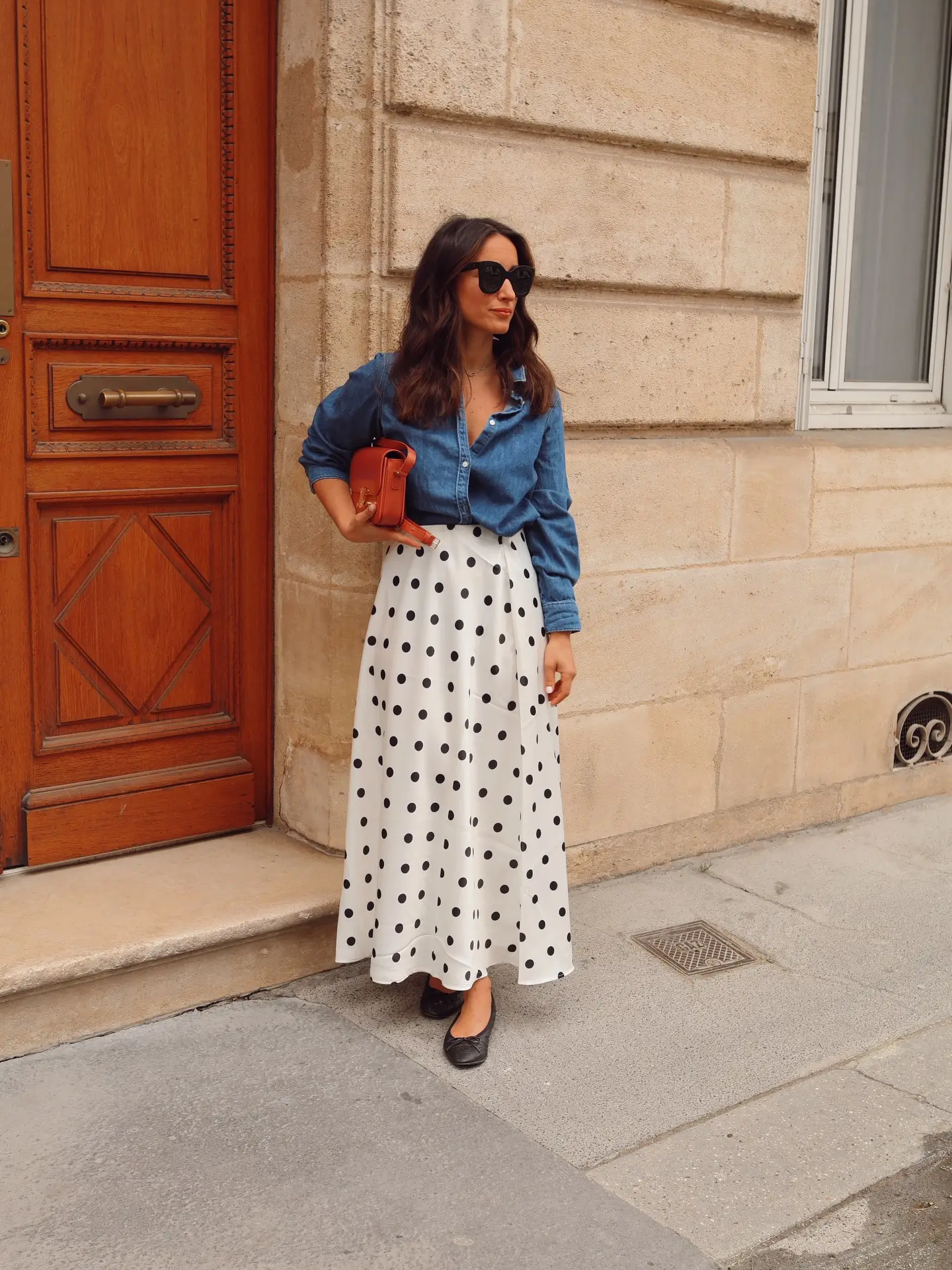 summer outfits for women 2026 Classic Polka Dot Skirt With Denim Contrast
