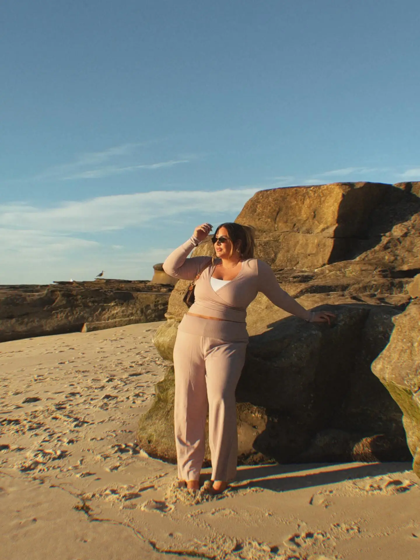 plus size summer outfits for women 2026 Neutral Lounge Set for Relaxed Coastal Evenings