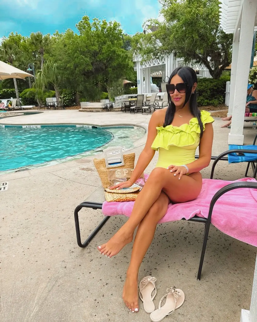 summer pool party outfits for women 2026 Bold Lime Statement Swimsuit With Ruffles