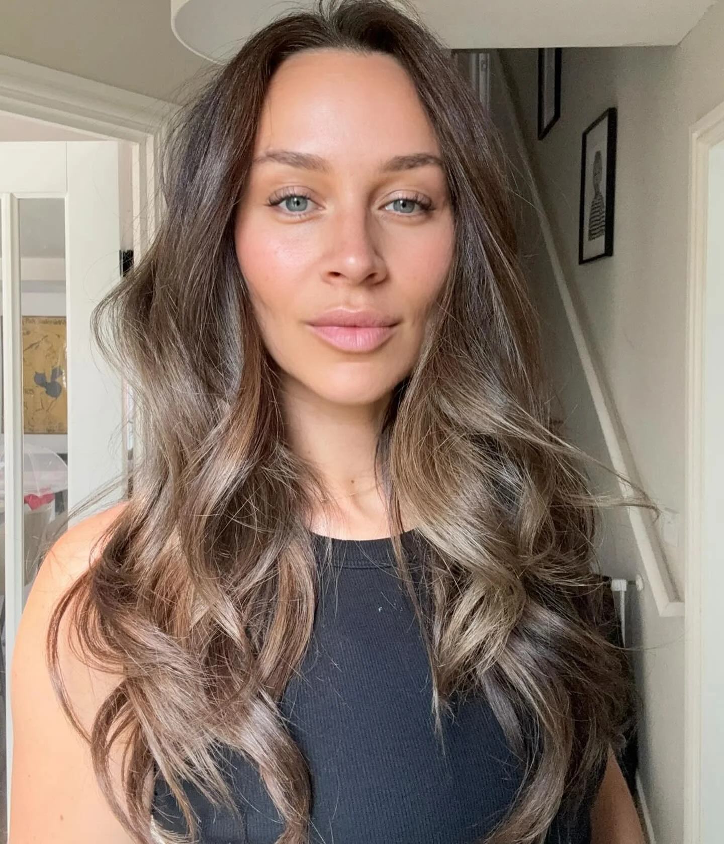modern summer ash brown hair color 2026 Soft Ash Brown Waves With Lived-In Balayage