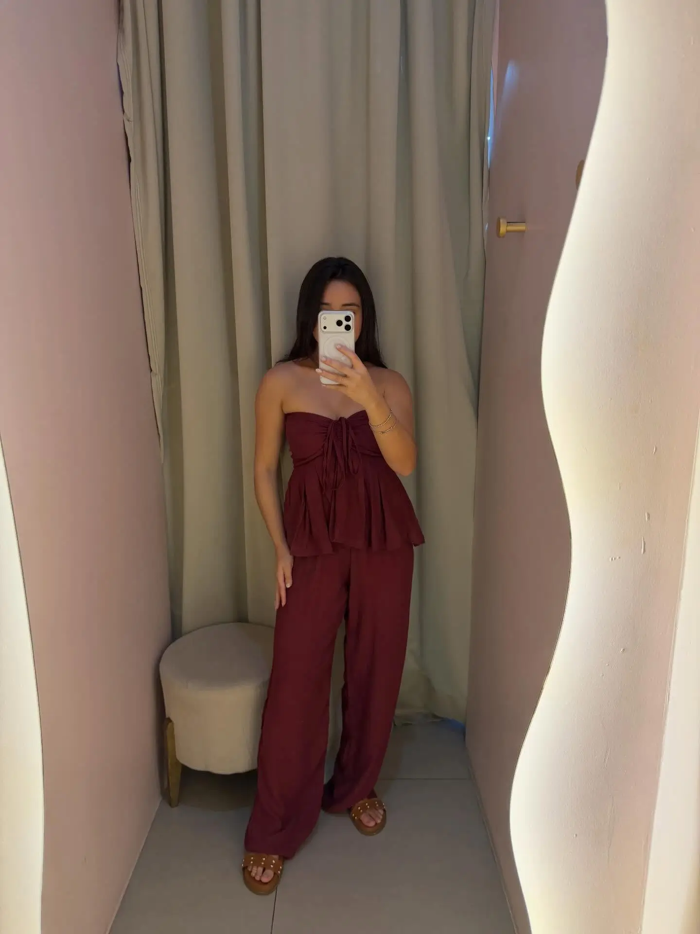summer set outfits for women 2026 Deep Burgundy Strapless Set With Effortless Evening Appeal