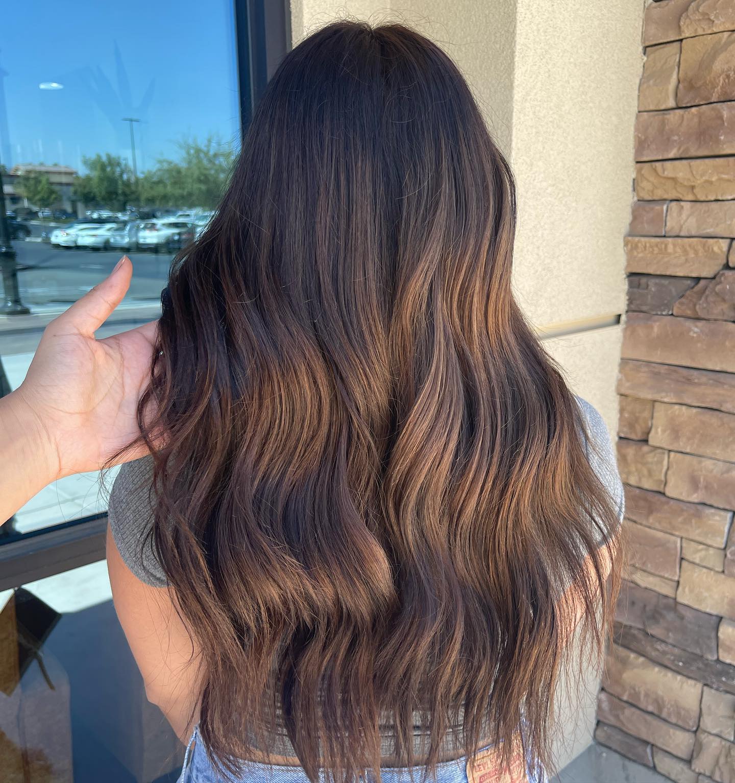 light summer hair color brunette Deep Brunette With Soft Honey Ribbons
