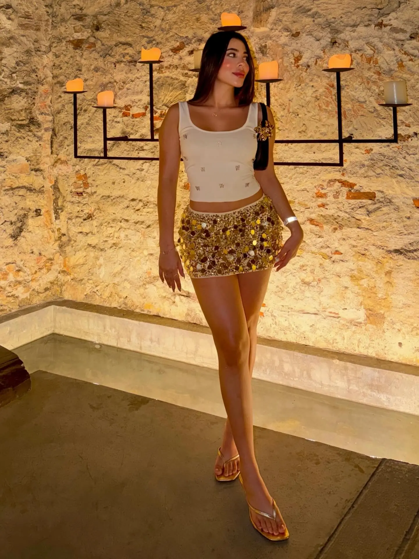 summer night going out outfits 2026 Golden Mini Skirt And Soft Top For Warm Night Glow