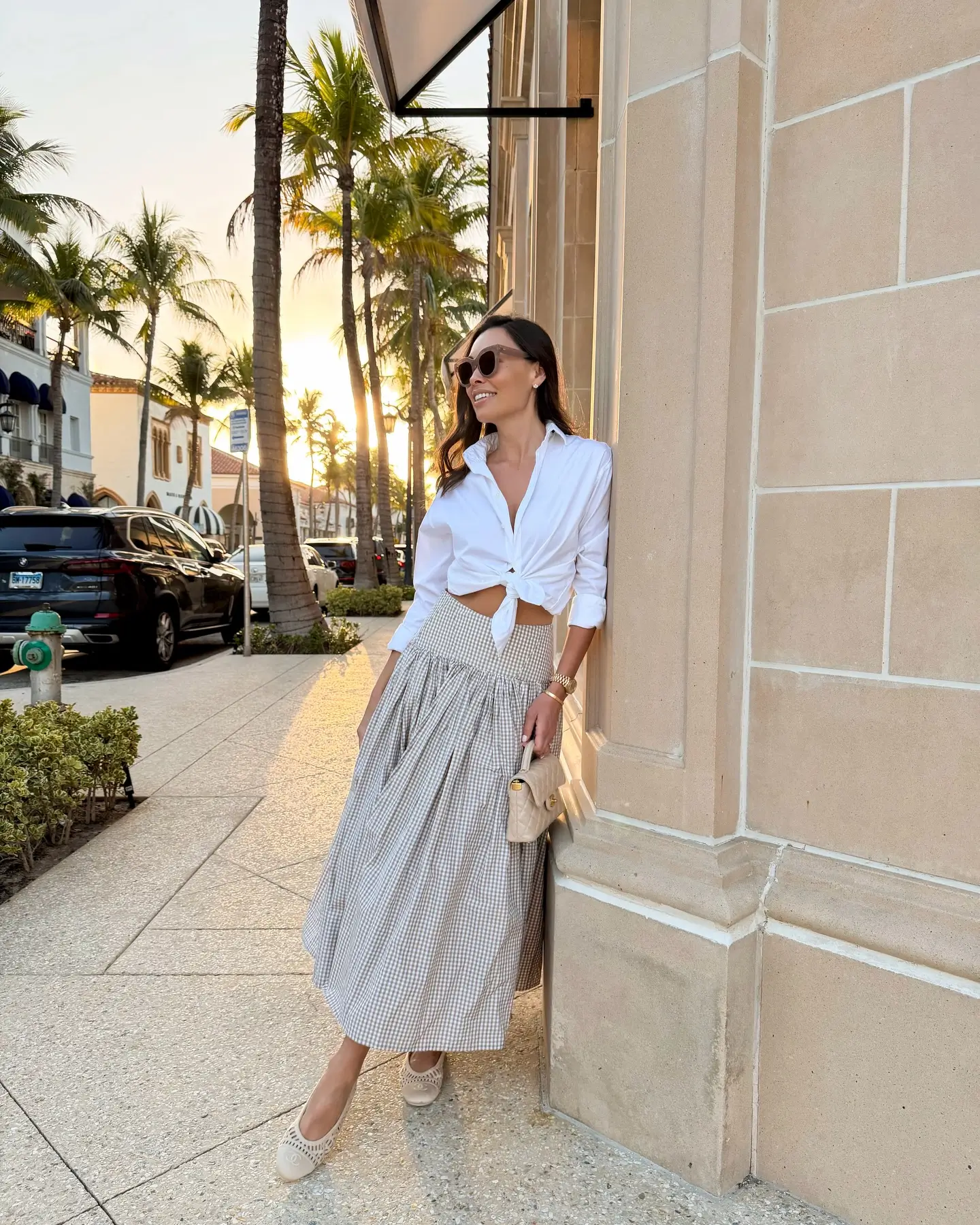 summer old money outfit for women 2026 Classic Shirt And Midi Skirt With Riviera Energy