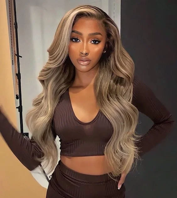 summer hair color for dark skin tone Cool Beige Blonde Waves With Deep Dimension