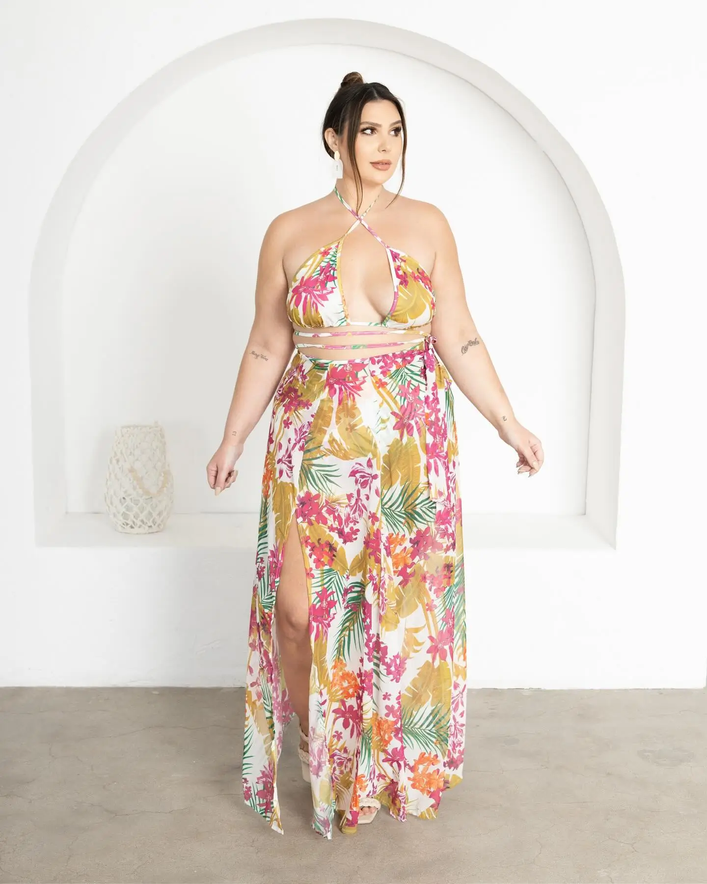 plus size summer outfits for women 2026 Tropical Wrap Set That Feels Like Vacation