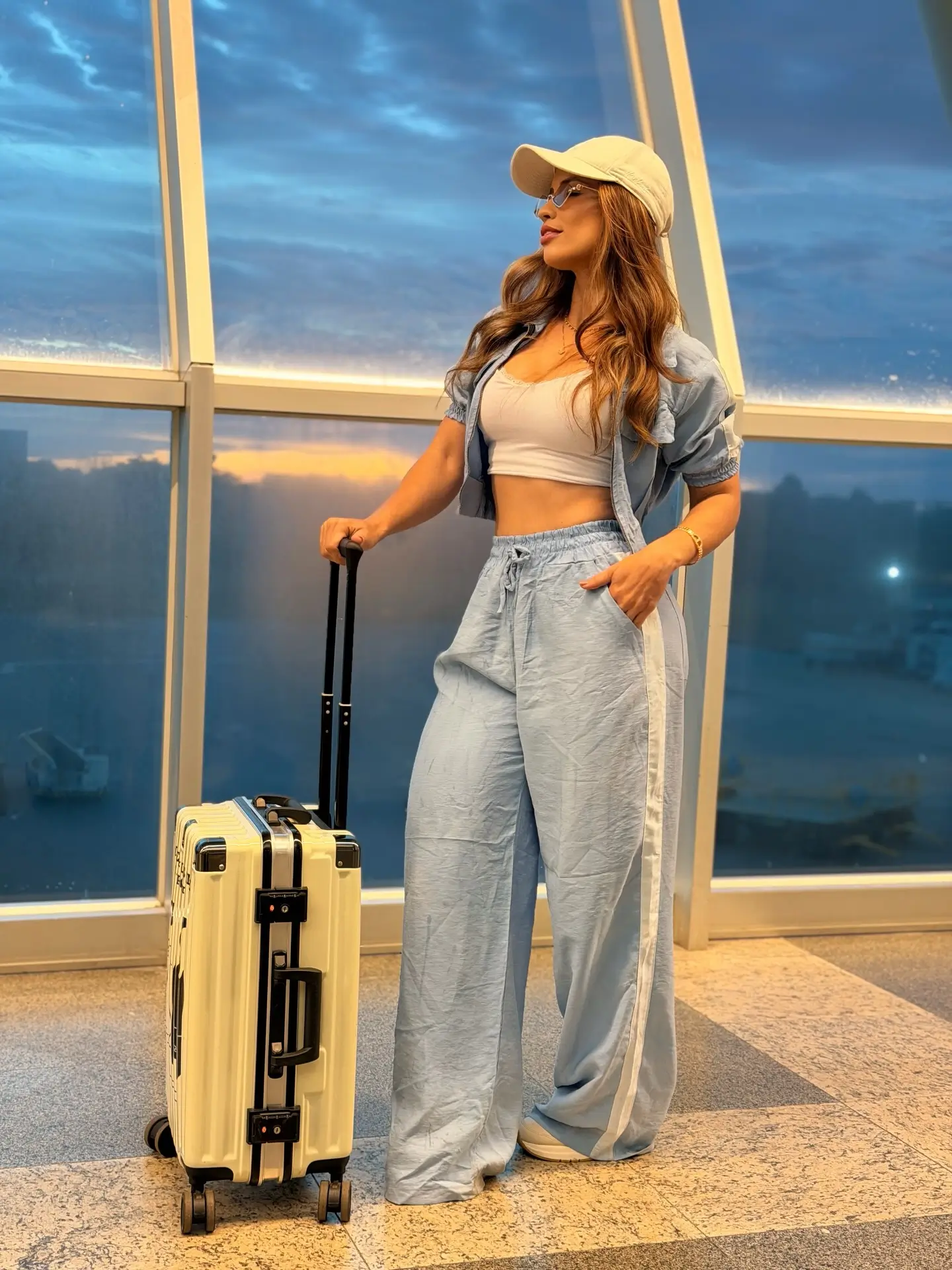 comfy airport outfits summer 2026 Light Blue Lounge Set - Cozy Meets Summer Breeze