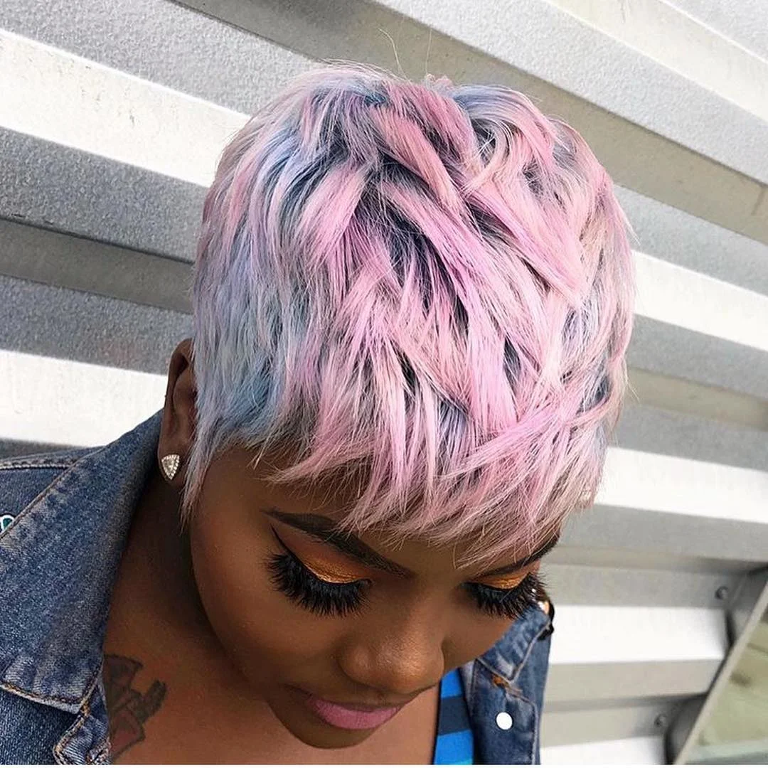 summer hair color for dark skin tone Short Textured Pixie With Pastel Blend