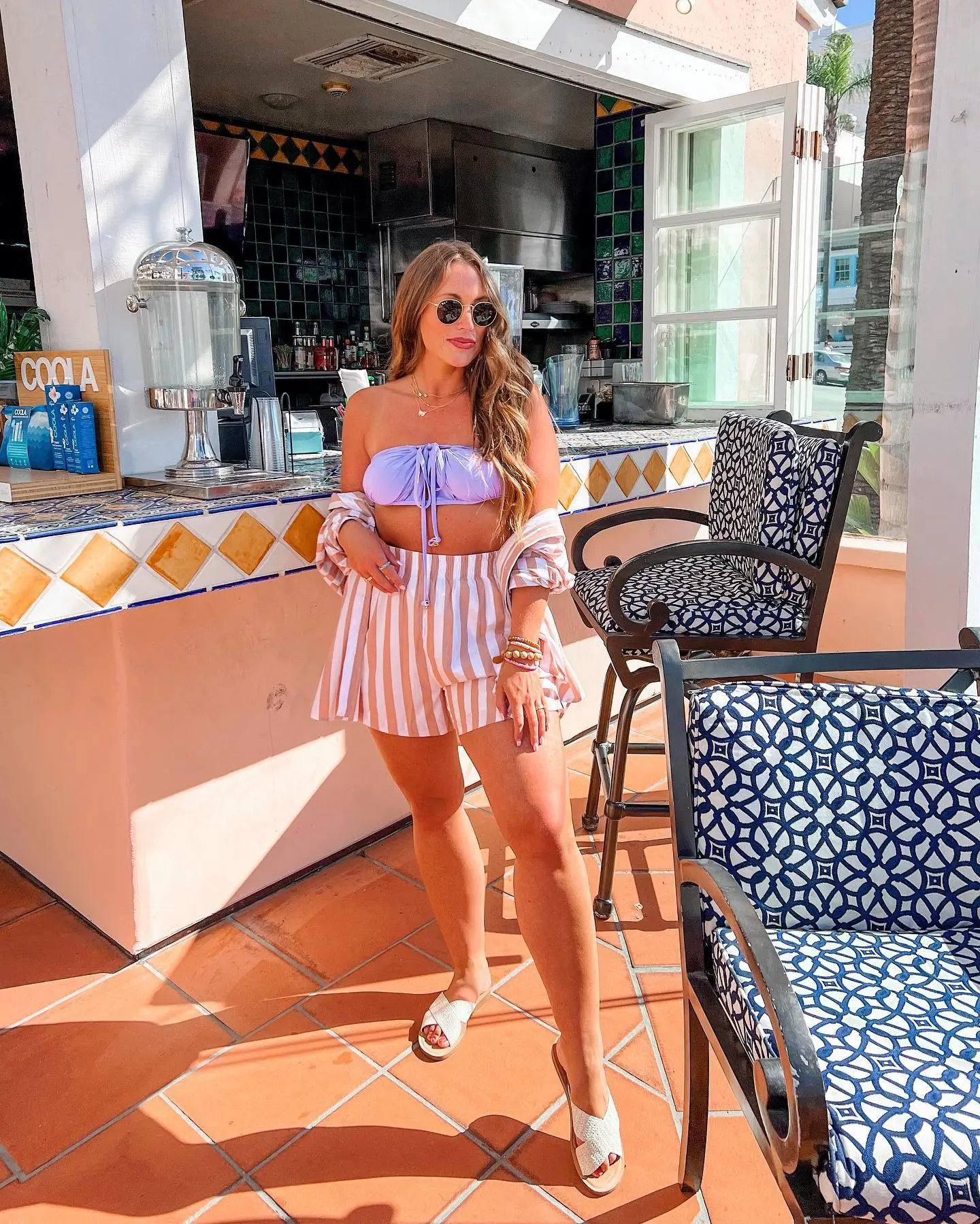 summer pool party outfits for women 2026 Striped Shorts Set With Bikini Top Combo