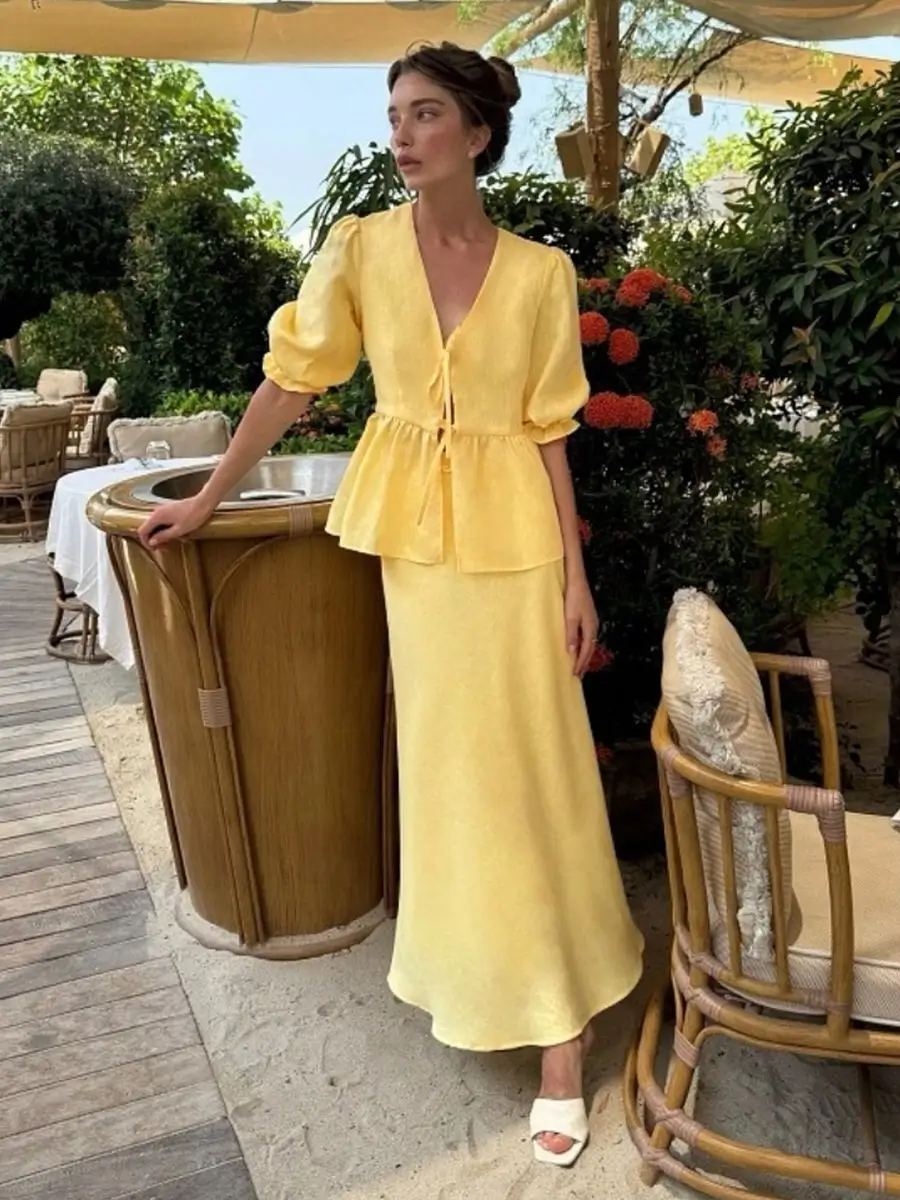summer blouses for women 2026 Soft Yellow Elegance With A Feminine Twist