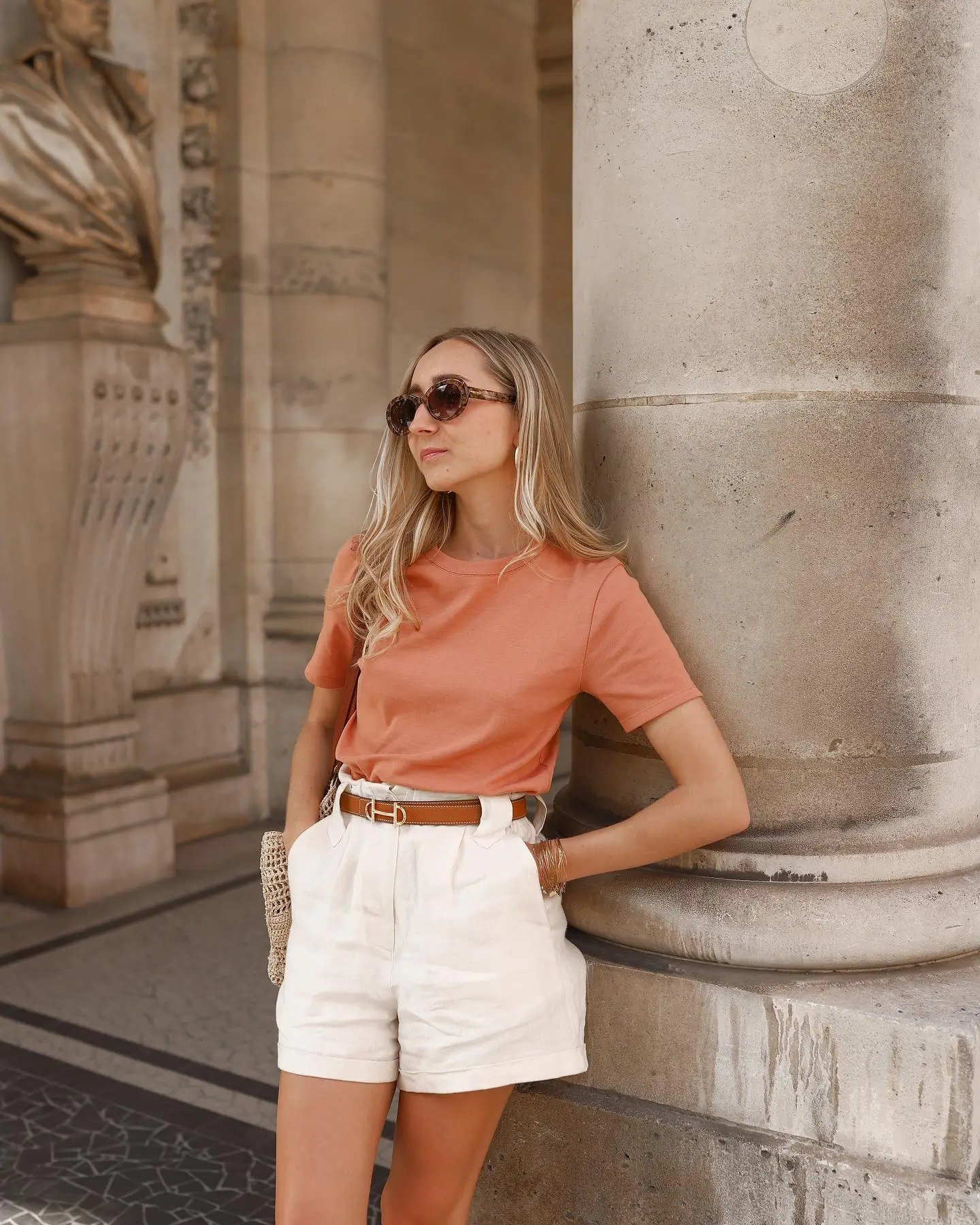 casual summer t-shirt outfit for women 2026 Soft Warm Tones And Relaxed Summer Shorts