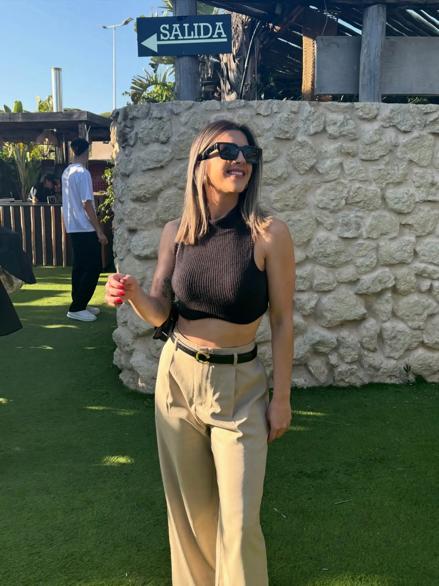 summer crop top outfits for women 2026 Black Knit Crop Top With Tailored Pants - Minimal But Powerful