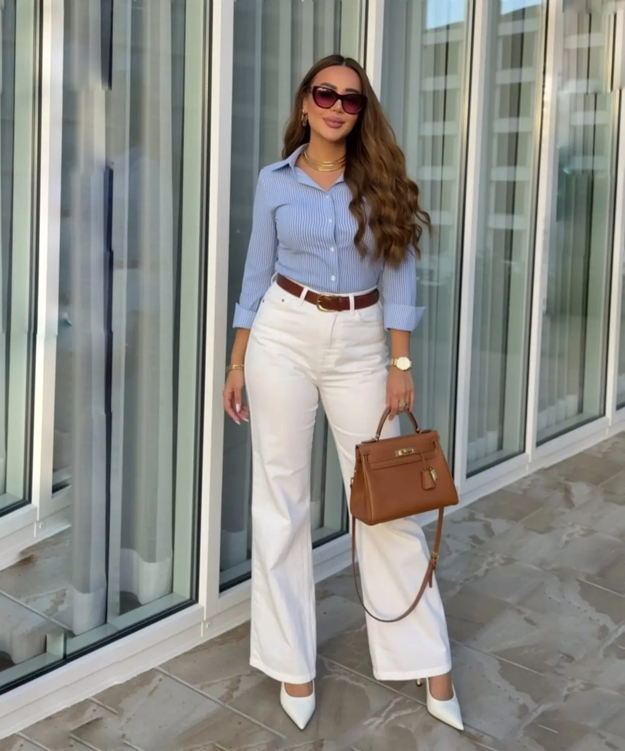 summer old money outfit for women 2026 Classic Blue Shirt And Cream Trousers Done Right