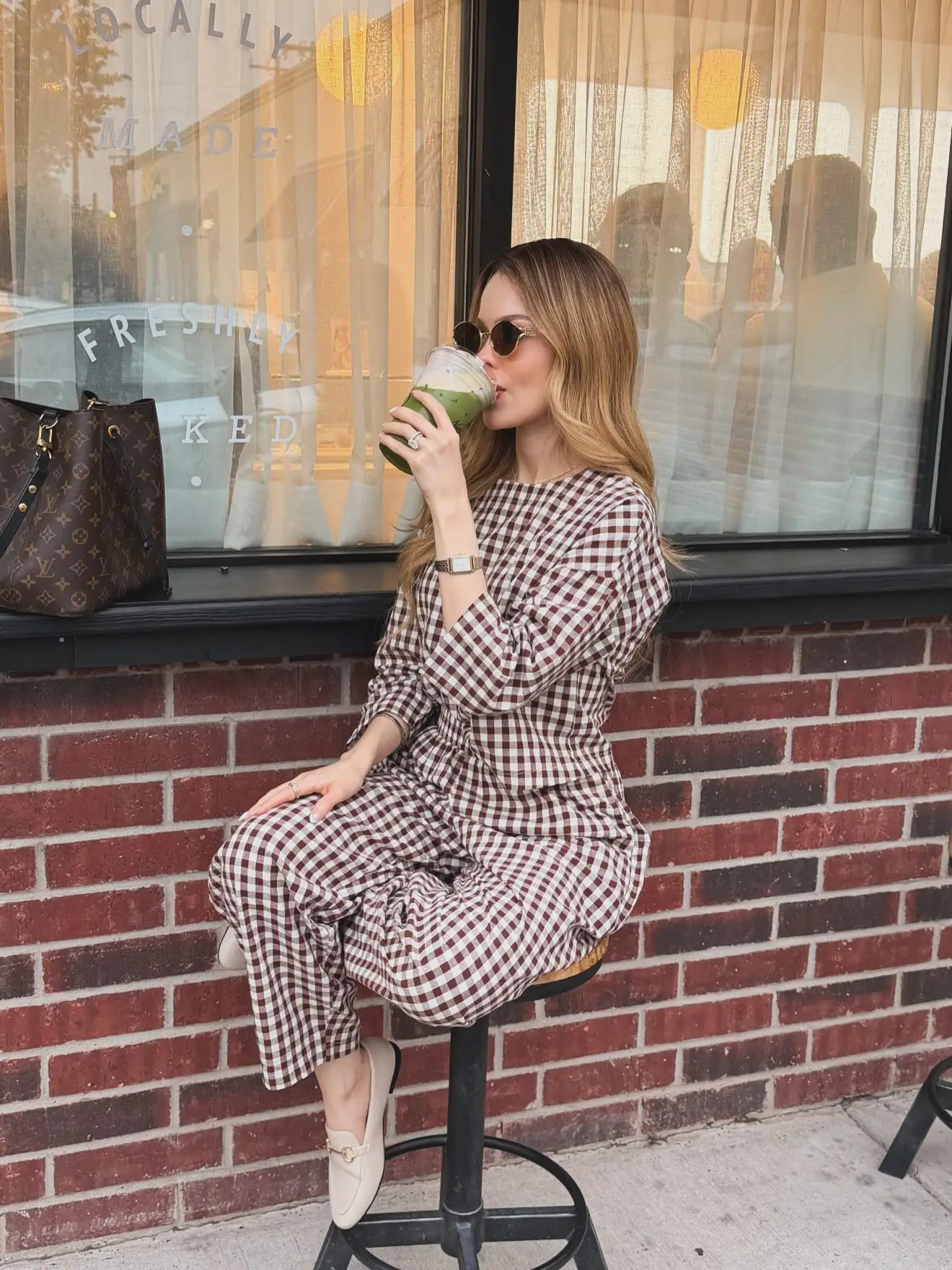 summer set outfits for women 2026 Checked Coffee Run Chic With Relaxed Tailoring