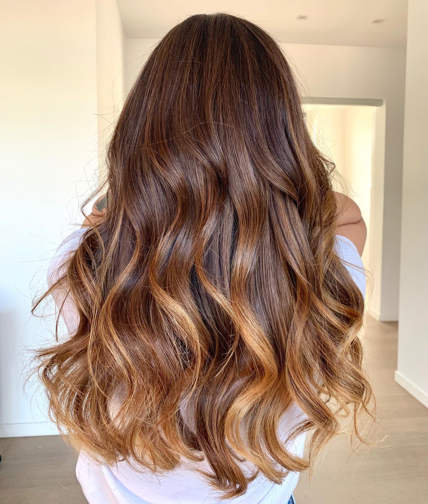 light summer hair color brunette Warm Brunette Melt With Golden Ends