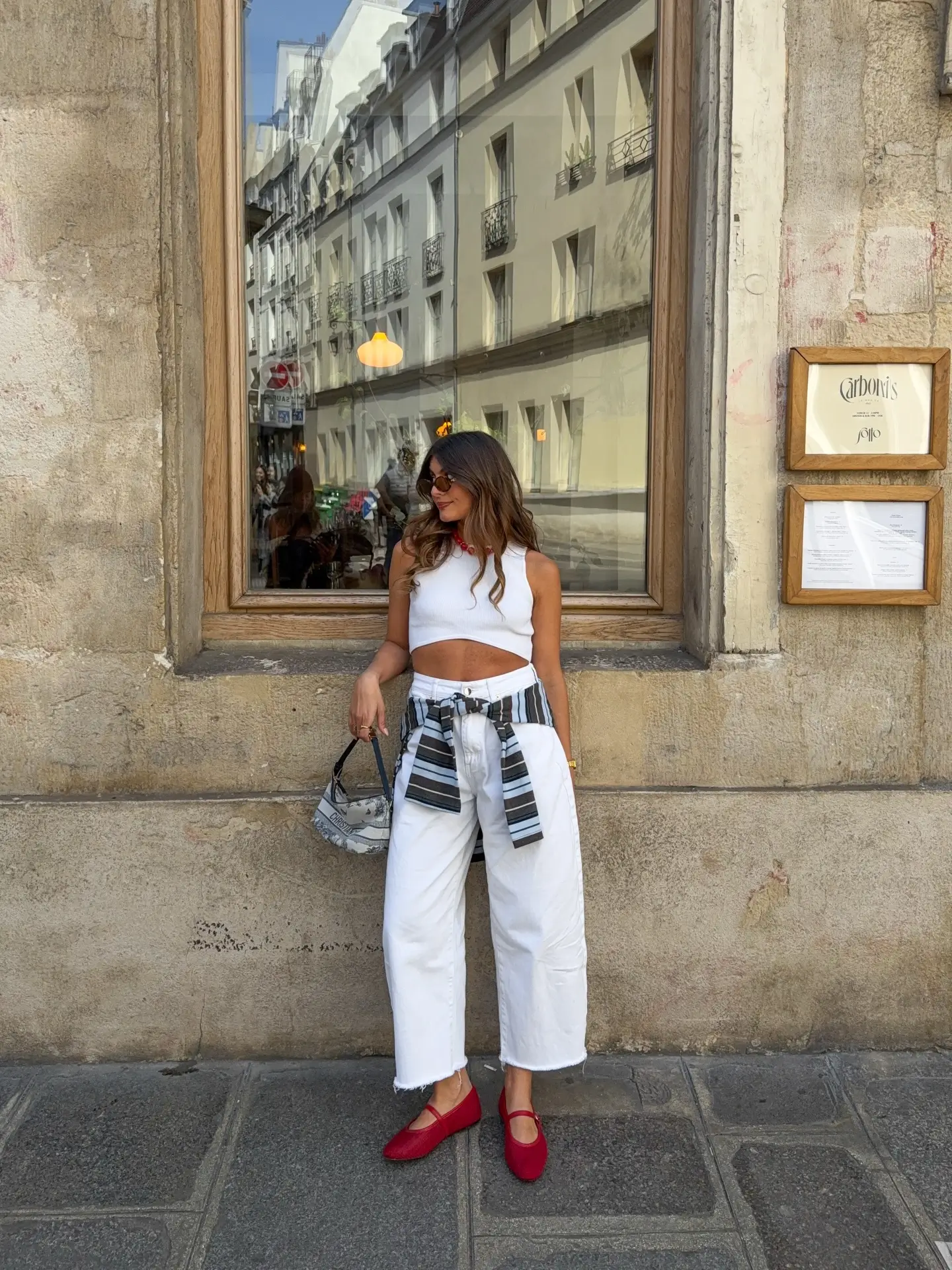 summer crop top outfits for women 2026 White Crop Top With Statement Belt And Relaxed Jeans - Parisian Cool Energy