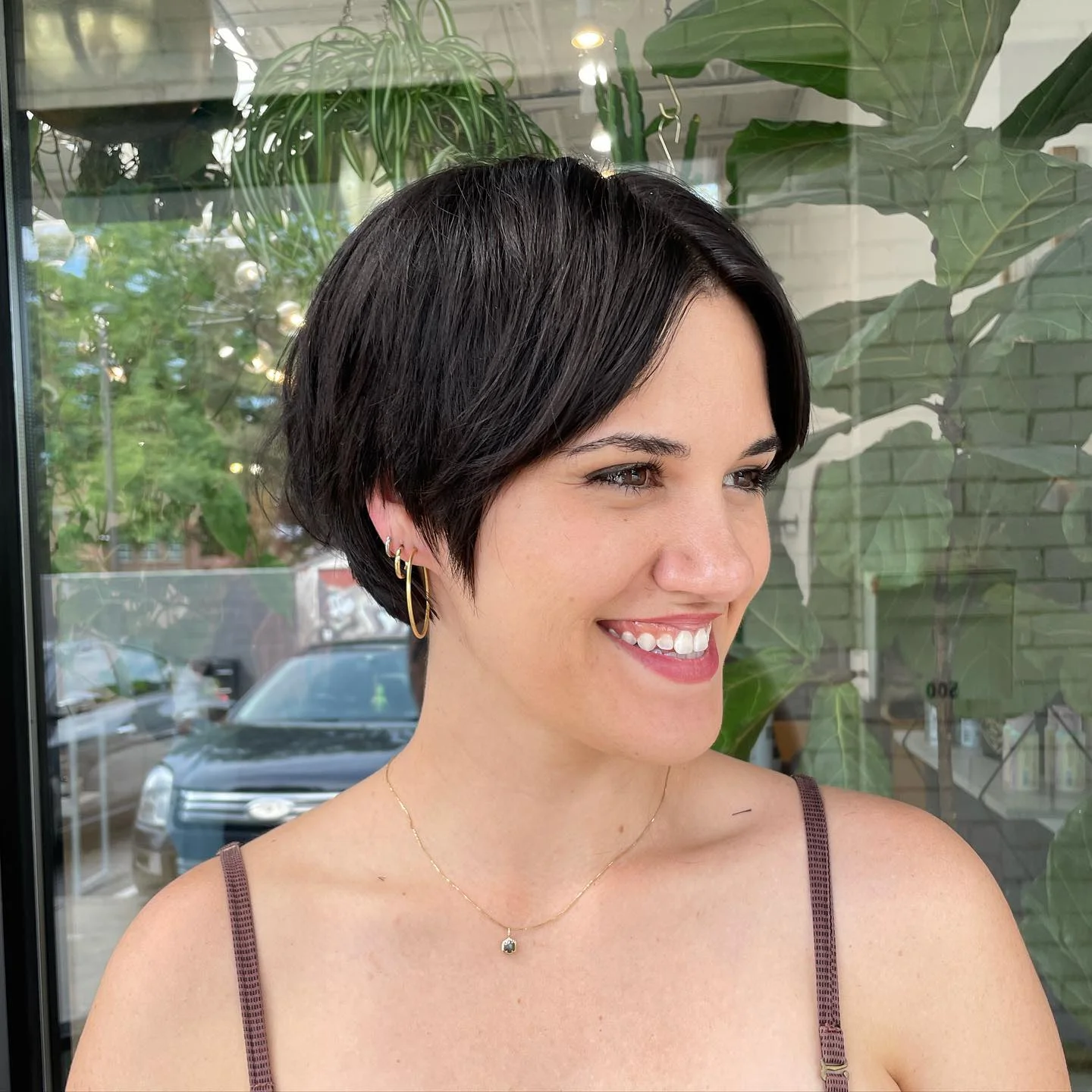 cropped summer bixie haircut 2026 Classic Brunette Bixie With Clean Tapered Nape