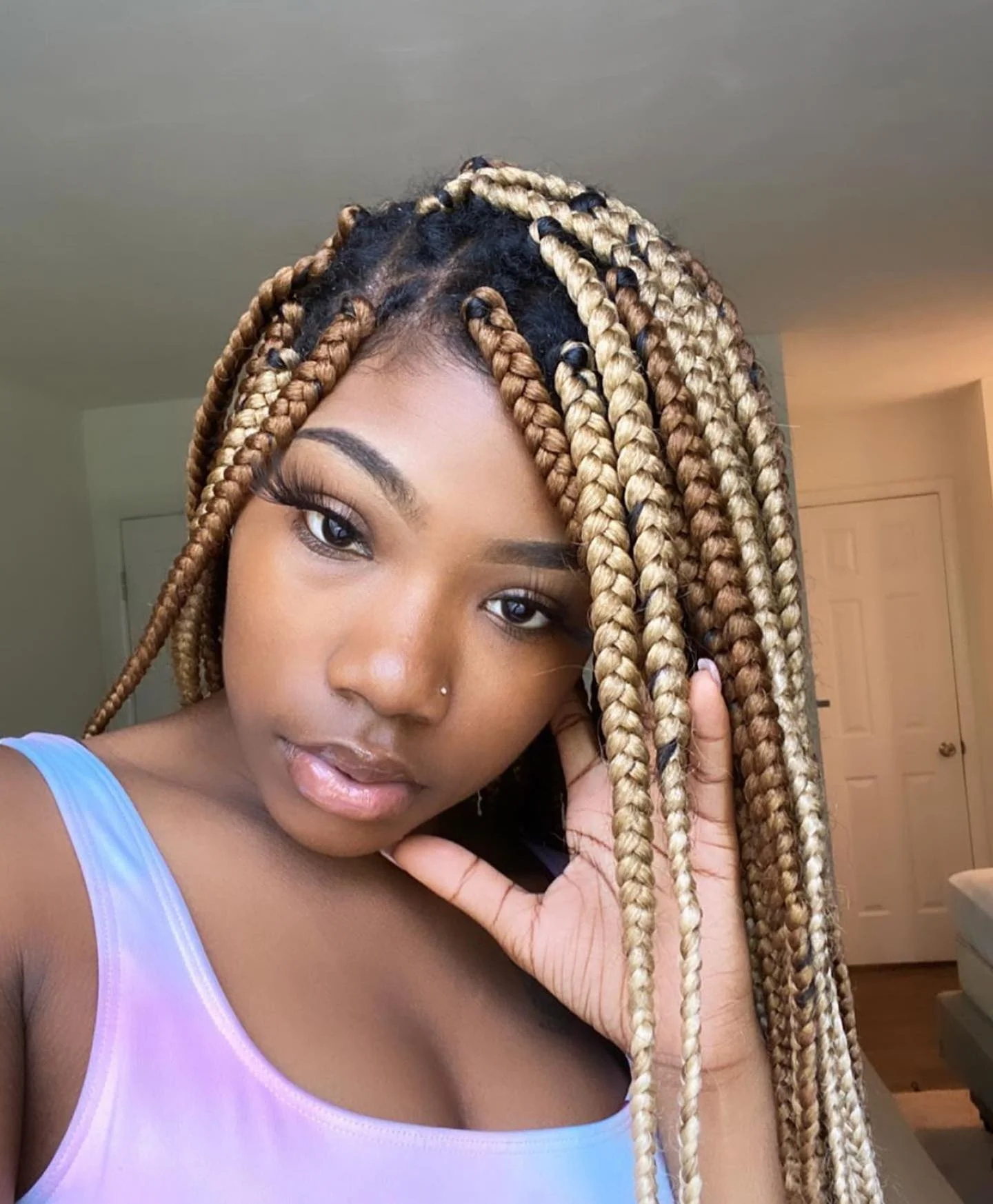 summer hair color black women dark skin Golden Blonde Box Braids With Dimensional Contrast