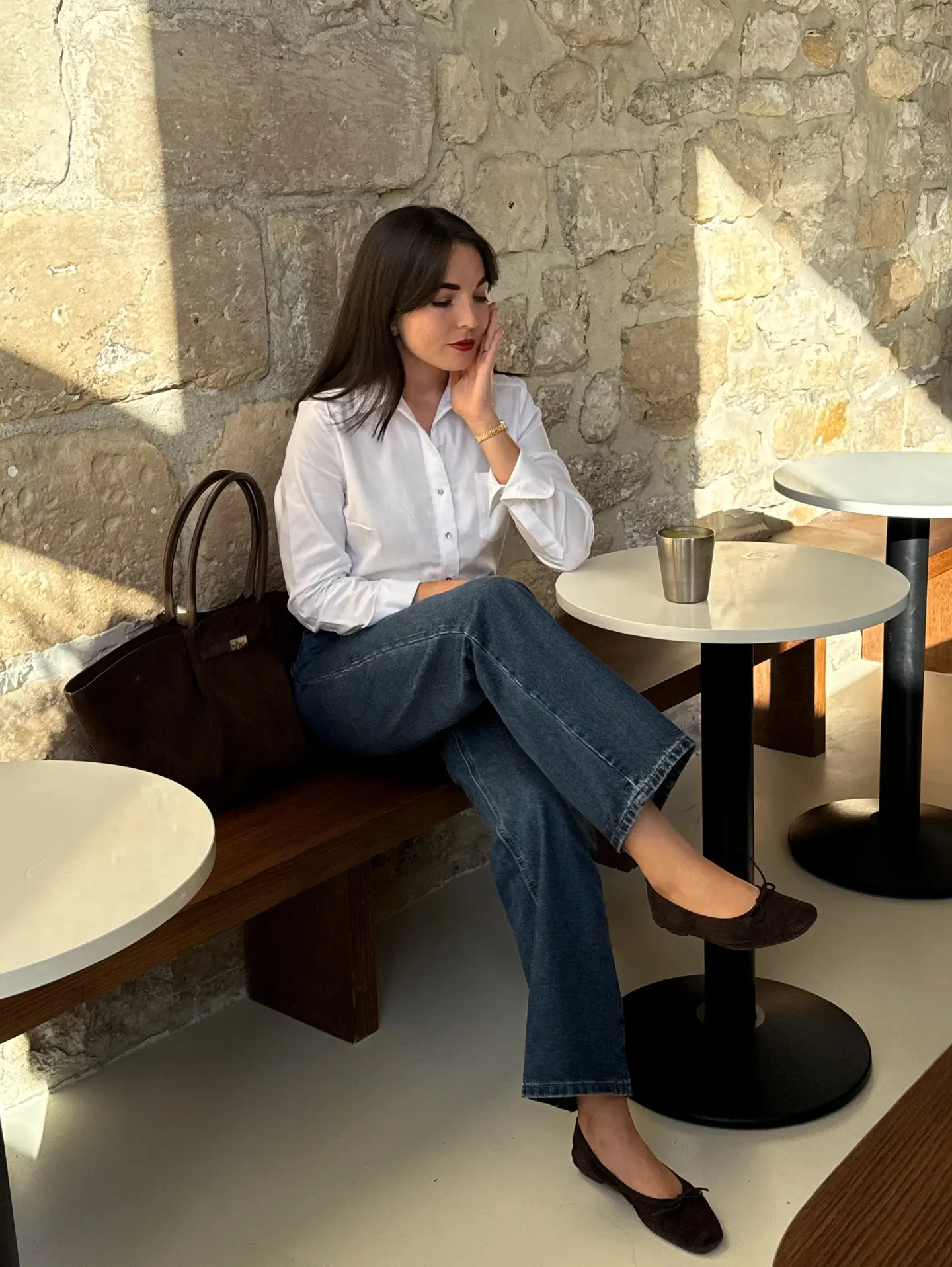 summer work outfits for the office 2026 Classic White Shirt And Dark Denim Balance