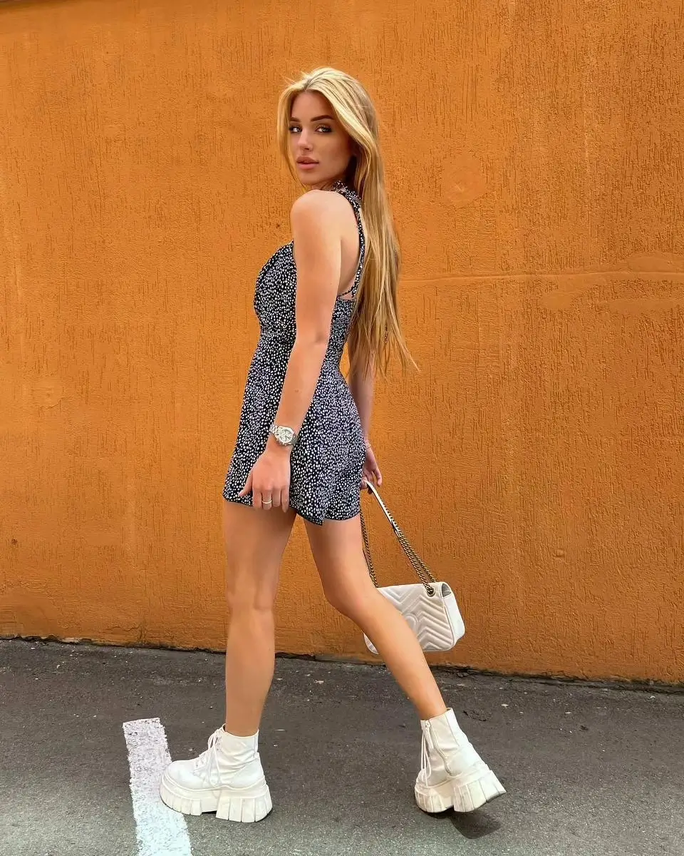 Summer Beach Outfit For Women 2026 Edgy Black Romper with Chunky Boots Street Style