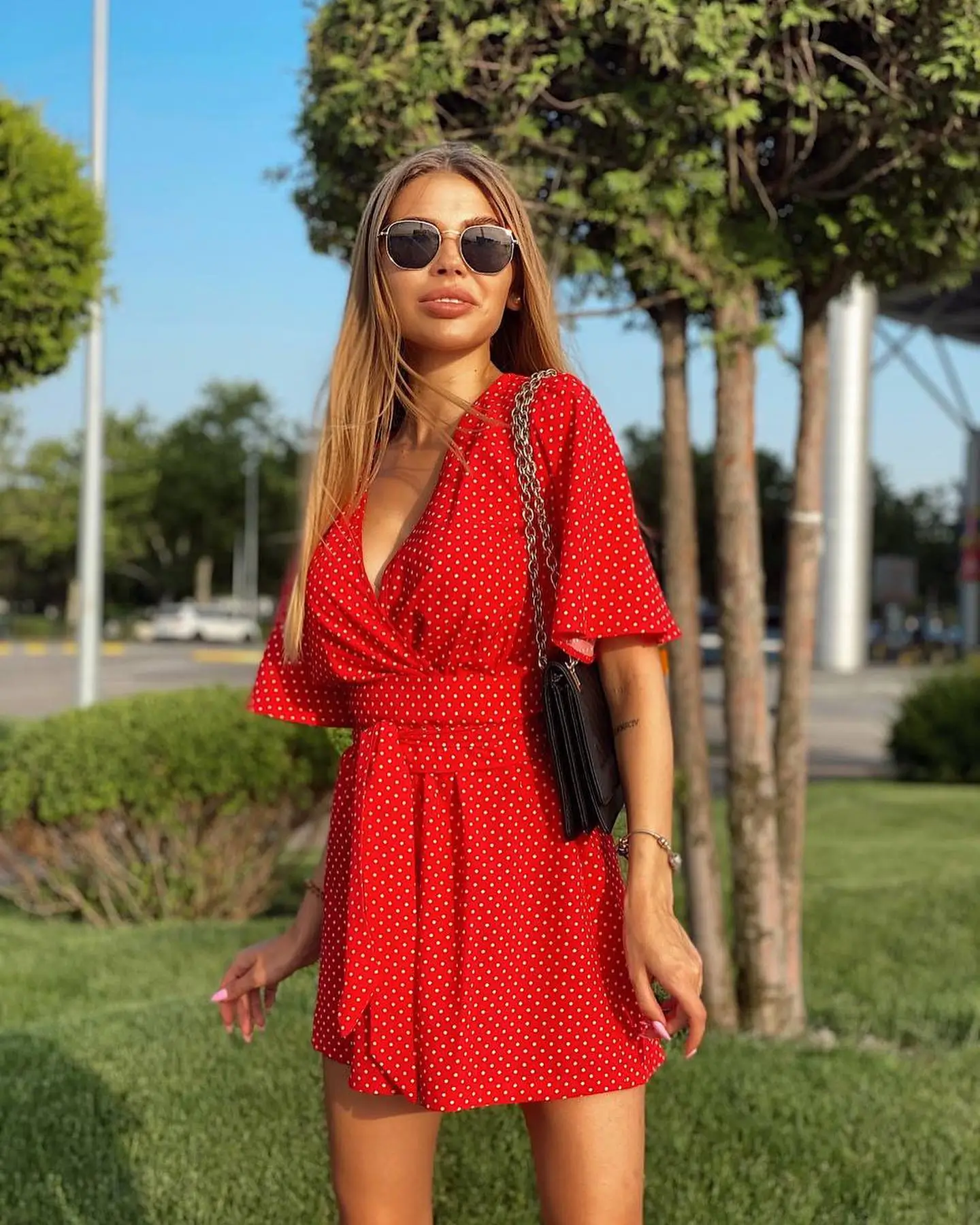 Summer Beach Outfit For Women 2026 Red Polka Dot Wrap Romper with Playful Summer Energy